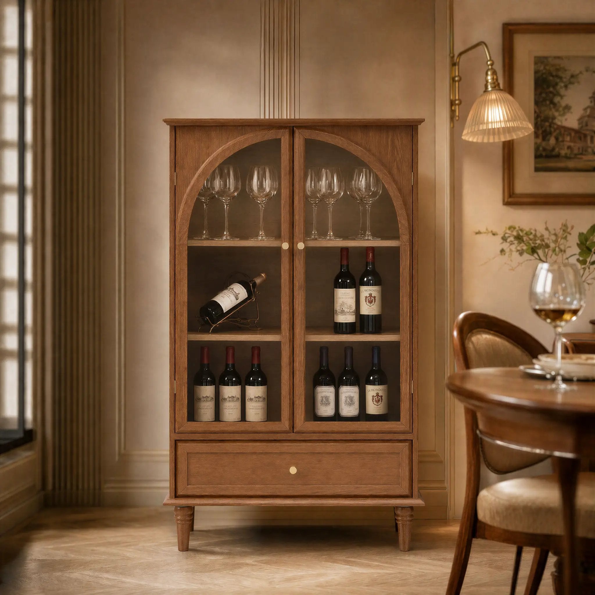 Vintage Farmhouse Arched Glass Accent Cabinet by HouseOfZazla