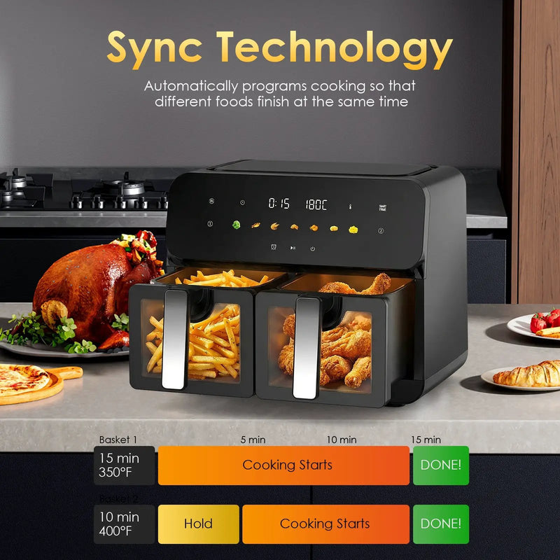 10QT Dual Air Fryer with Double Basket and Digital Touchscreen Control by HouseOfZazla