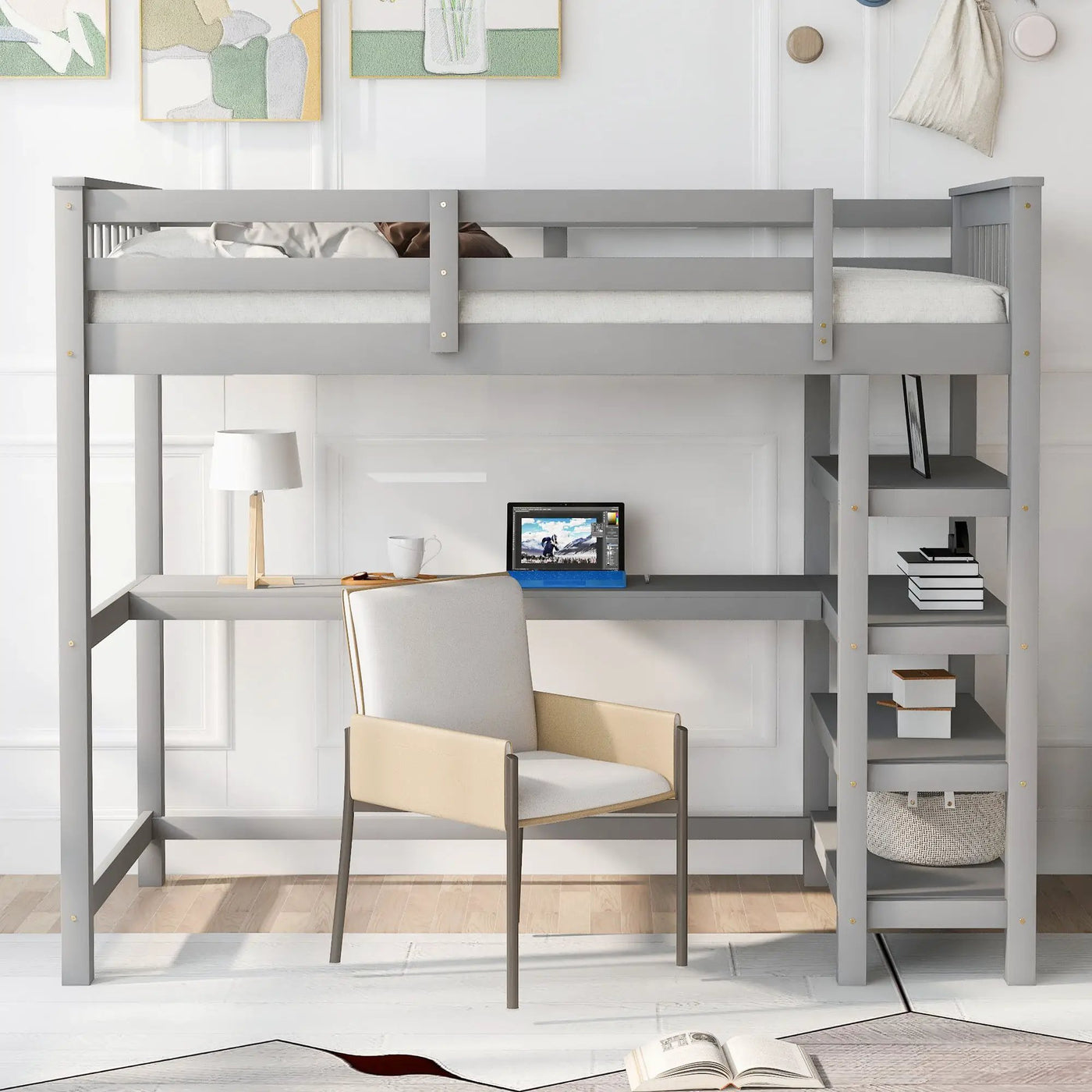 Loft Bed With Storage Shelves And Under Bed Desk by HouseOfZazla