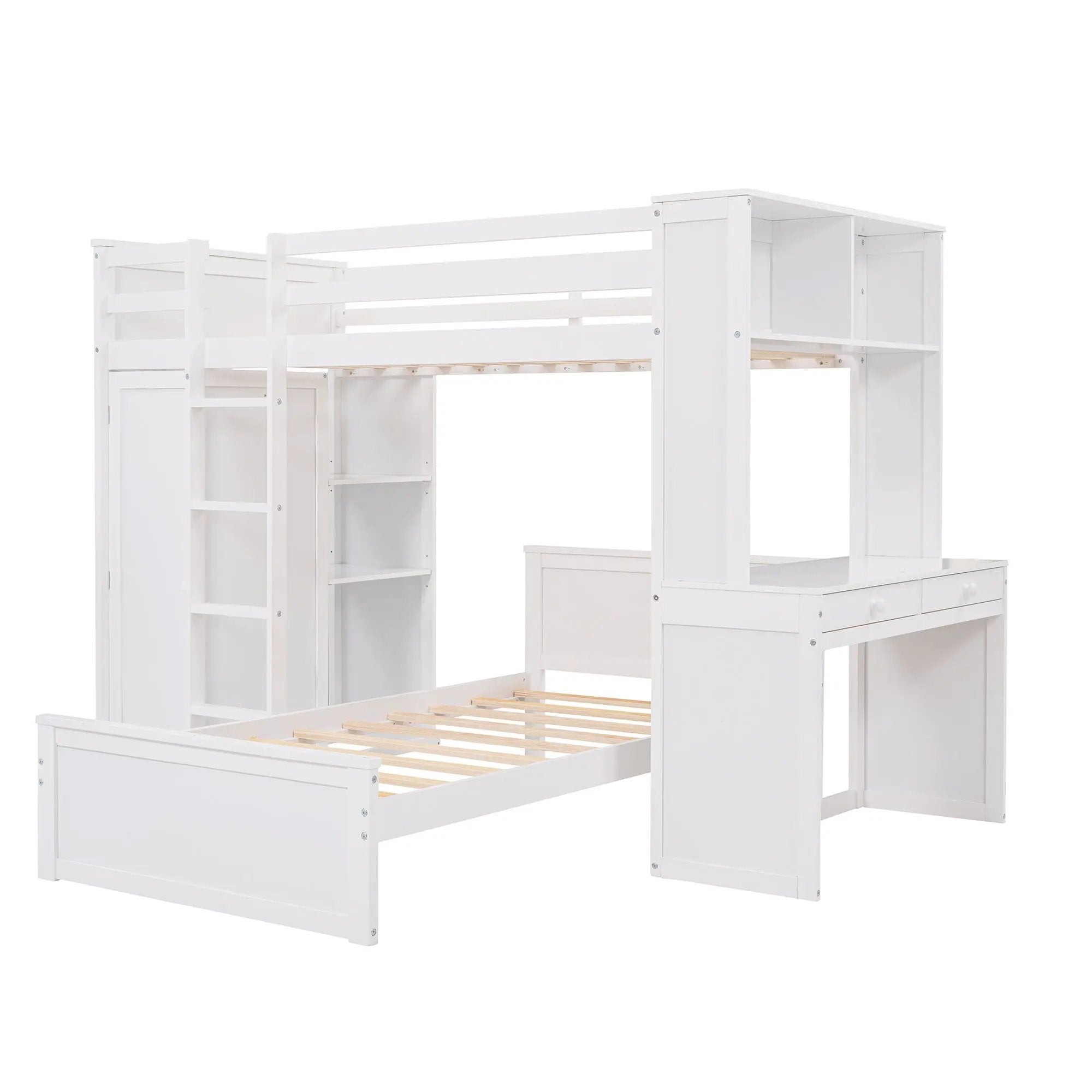 Loft Bed With A Stand Alone Bed, Shelves, Desk, And Wardrobe by HouseOfZazla