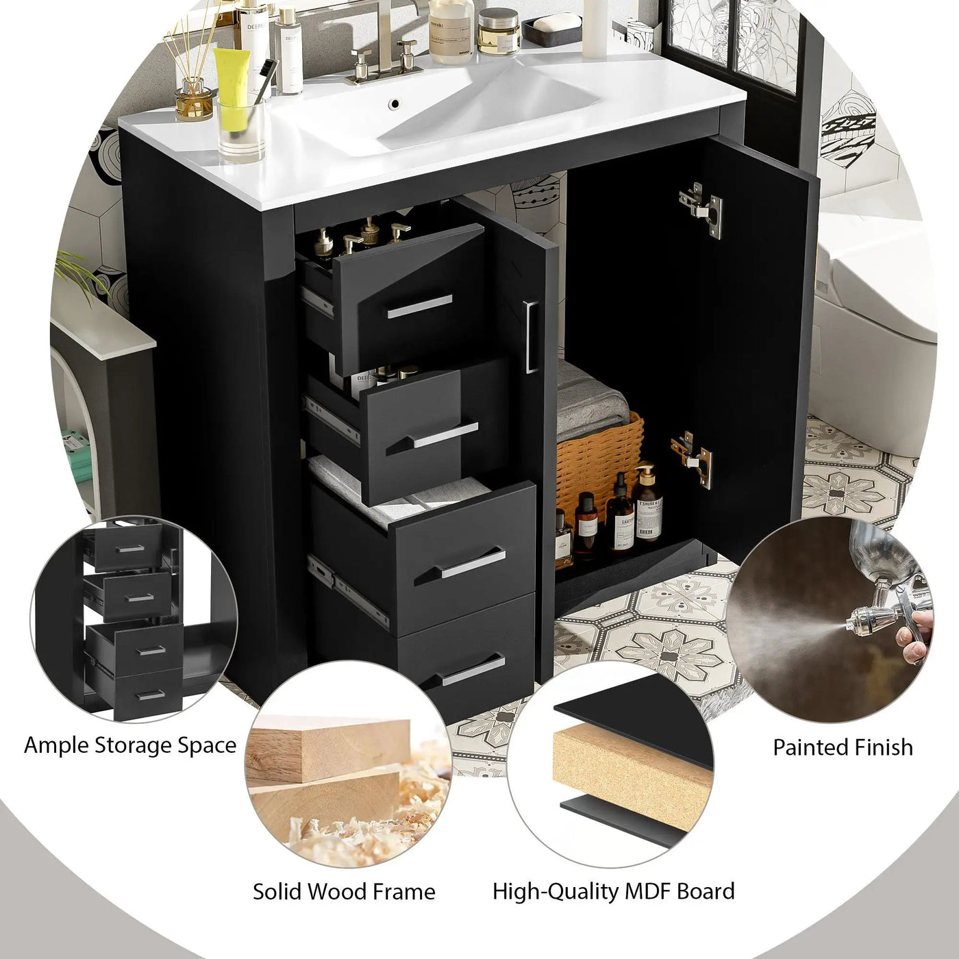 Bathroom Vanity With Sink Combo, Storage Cabinet, Freestanding Set With 3 Drawers & Soft Closing Doors by Unique Piece Furniture