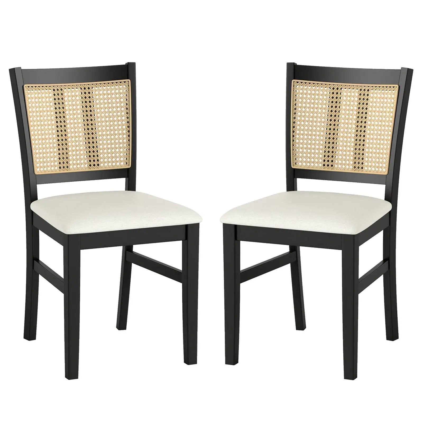 Farmhouse Rattan Dining Chair Set of 2 with Rubber Wood Legs and Cane Back-Beige by DirectDeals