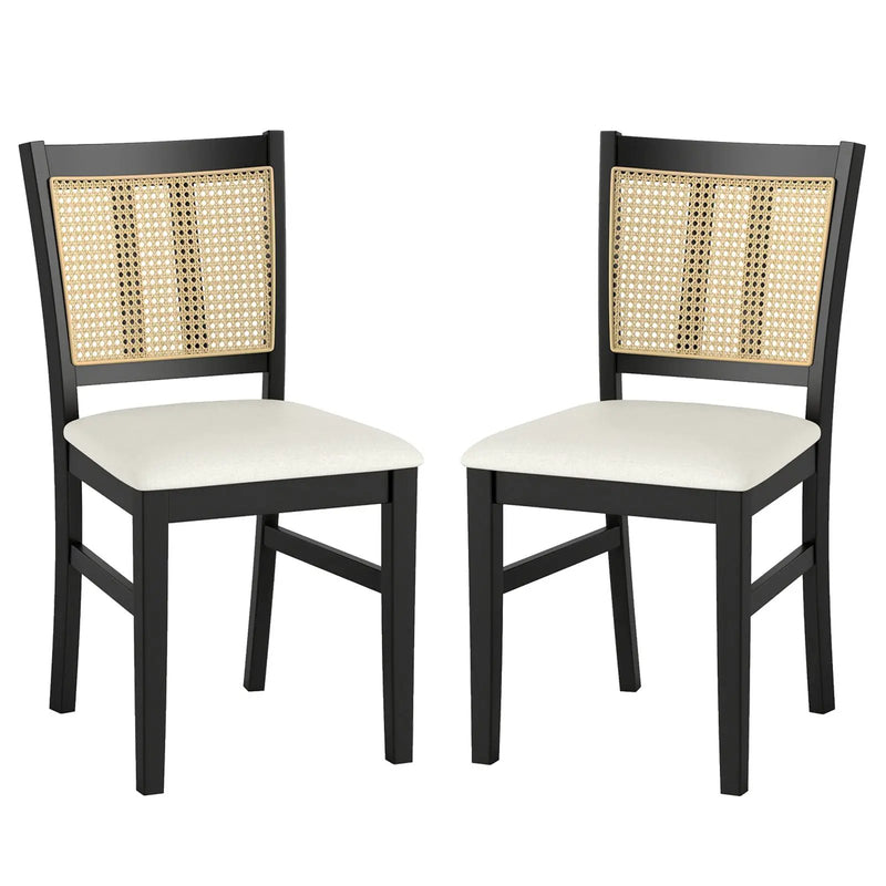 Farmhouse Rattan Dining Chair Set of 2 with Rubber Wood Legs and Cane Back-Beige by DirectDeals