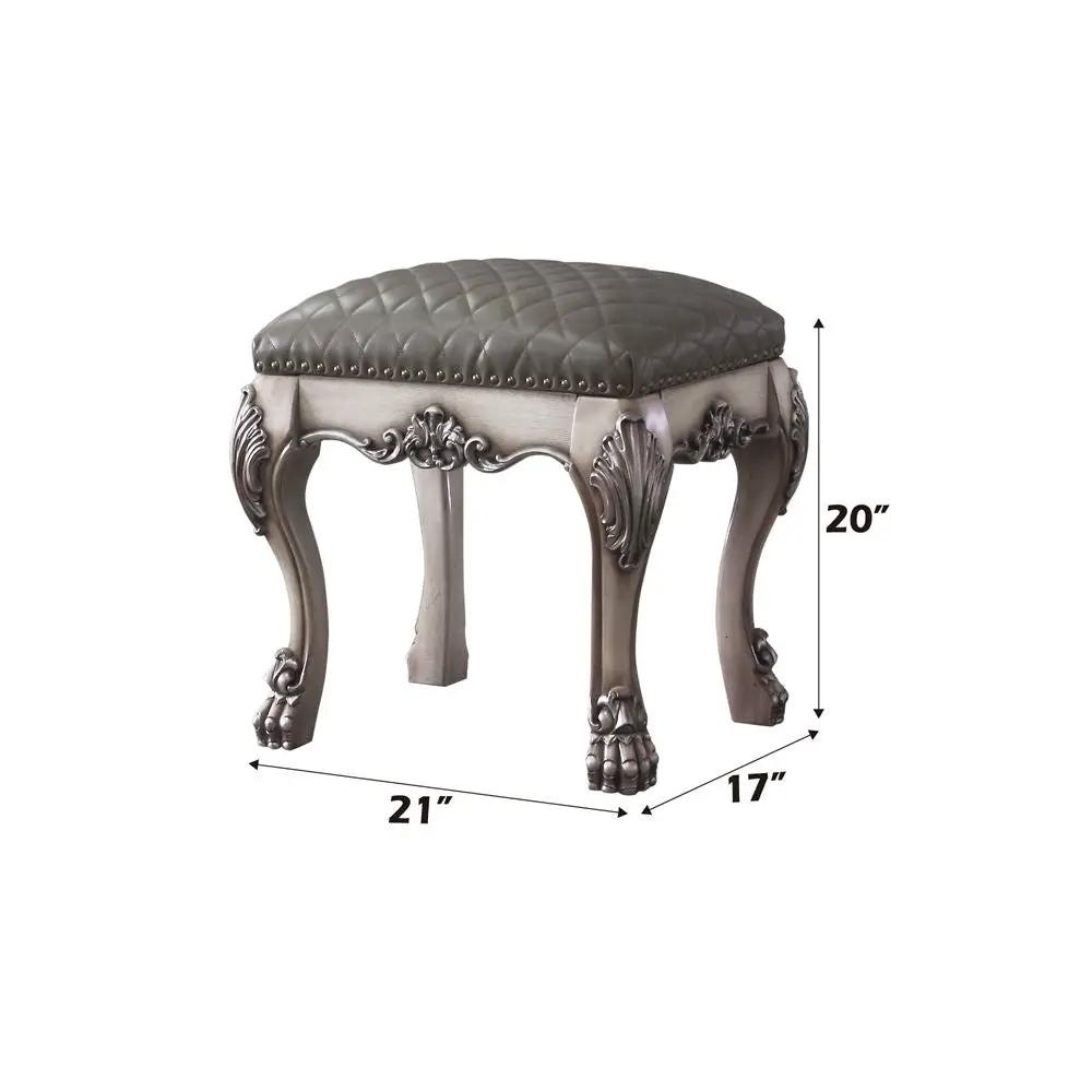 Dresden - Vanity Stool - Vintage Bone White & Synthetic Leather by Unique Piece Furniture
