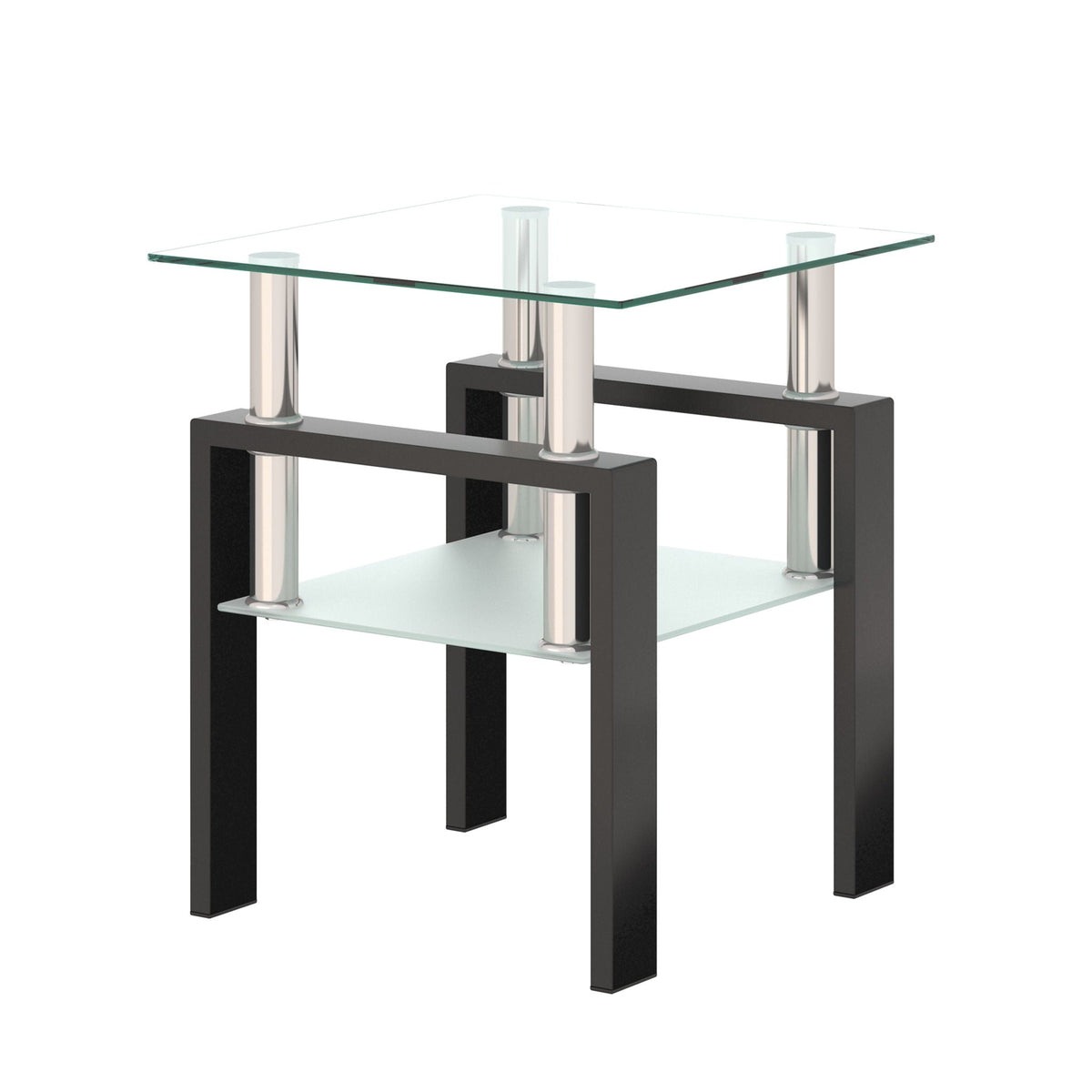 Modern Tempered Glass End Table with Metal Frame - Black or White