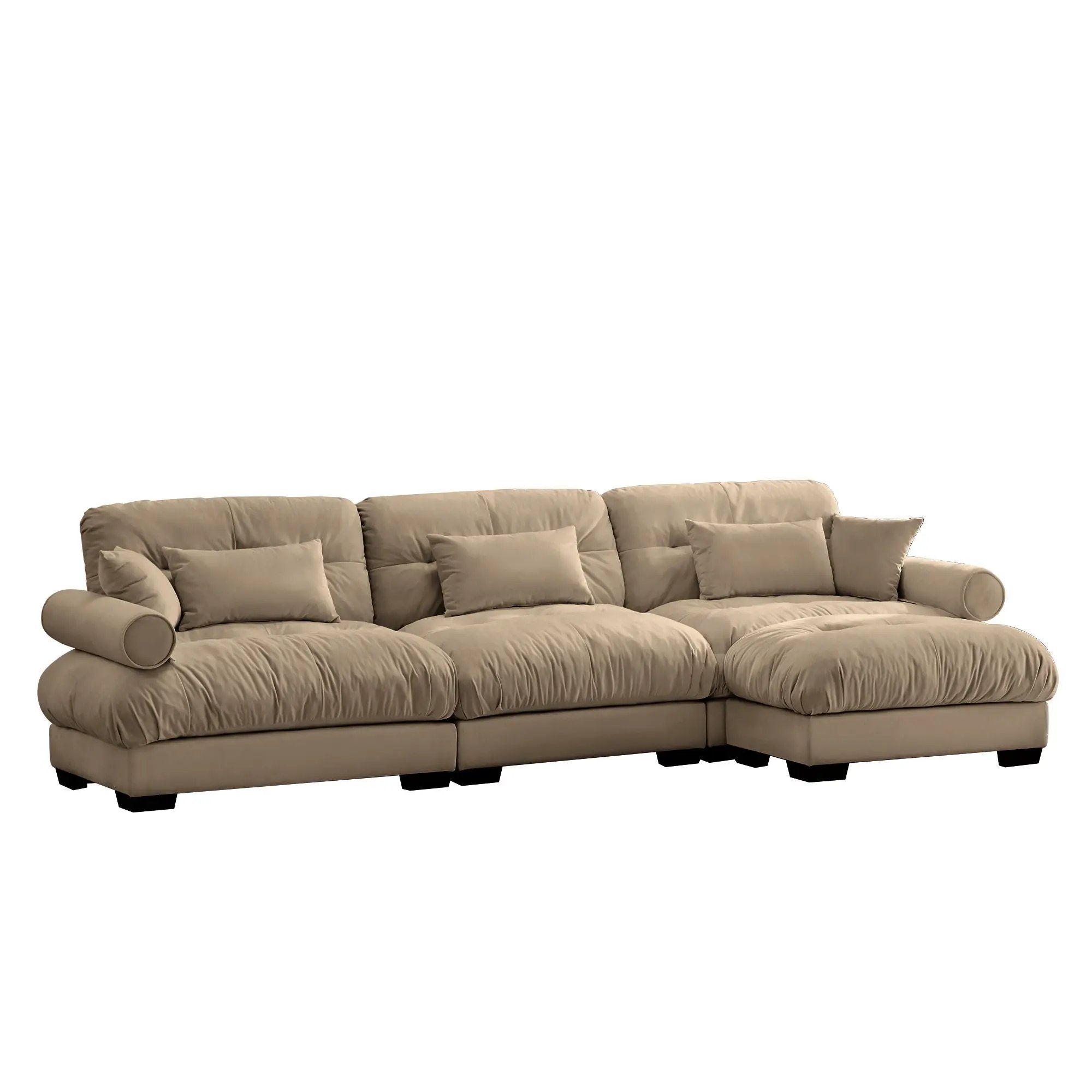 Modern Sectional Sofa With Ottoman, Round Bolster Armrests, Waist And Throw Pillows by Unique Piece Furniture