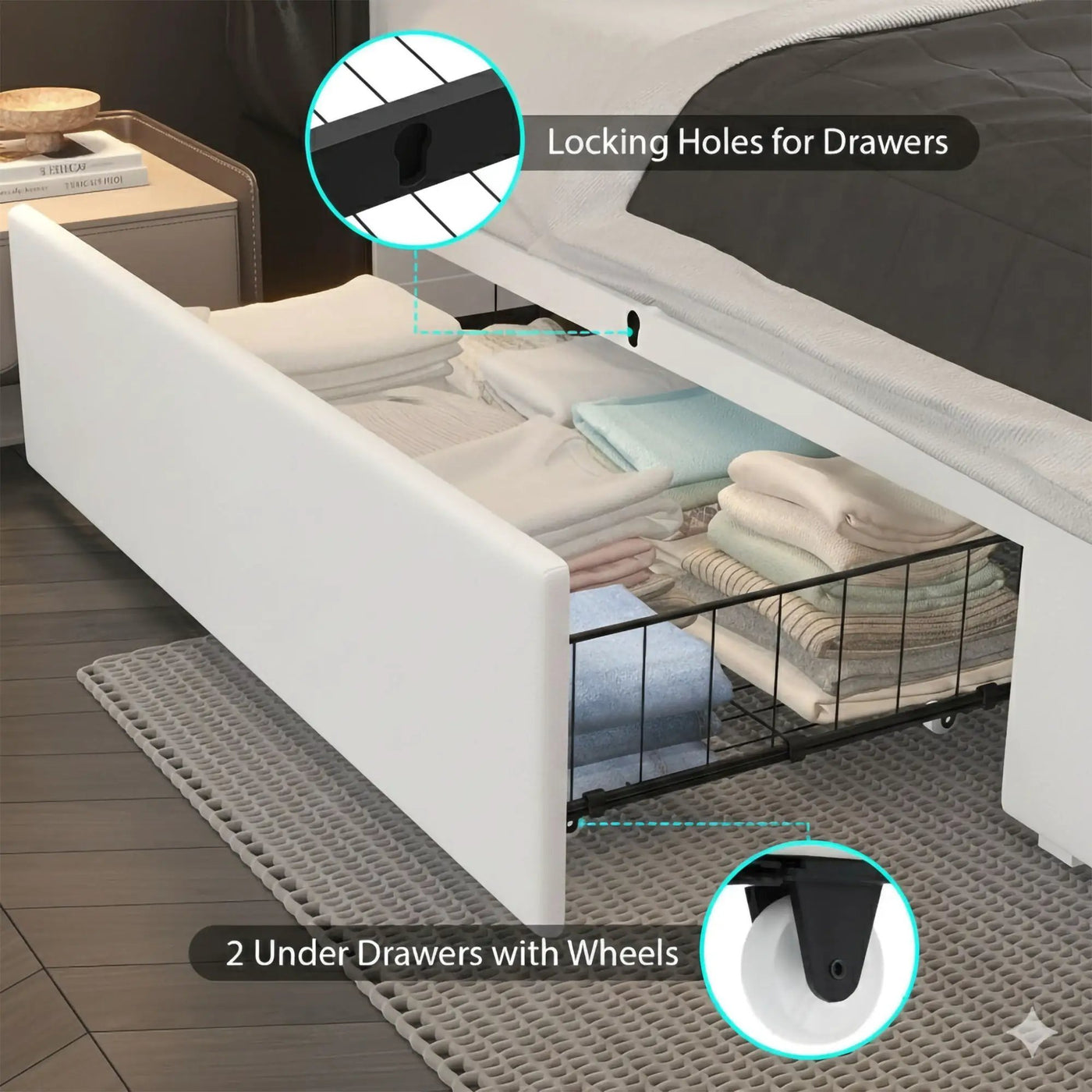 Wingback Upholstered Bed Frame With LED Lights, Charging Station by HouseOfZazla
