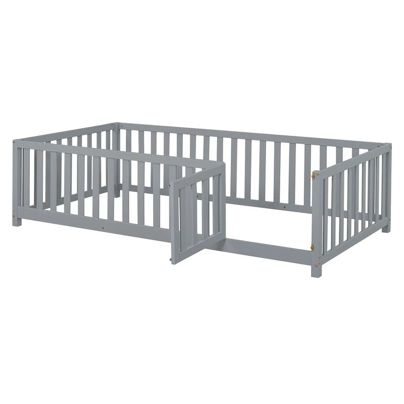 Daybed With Fence Guardrails And 2 Drawers, Split Into Independent Floor Bed & Daybed by HouseOfZazla