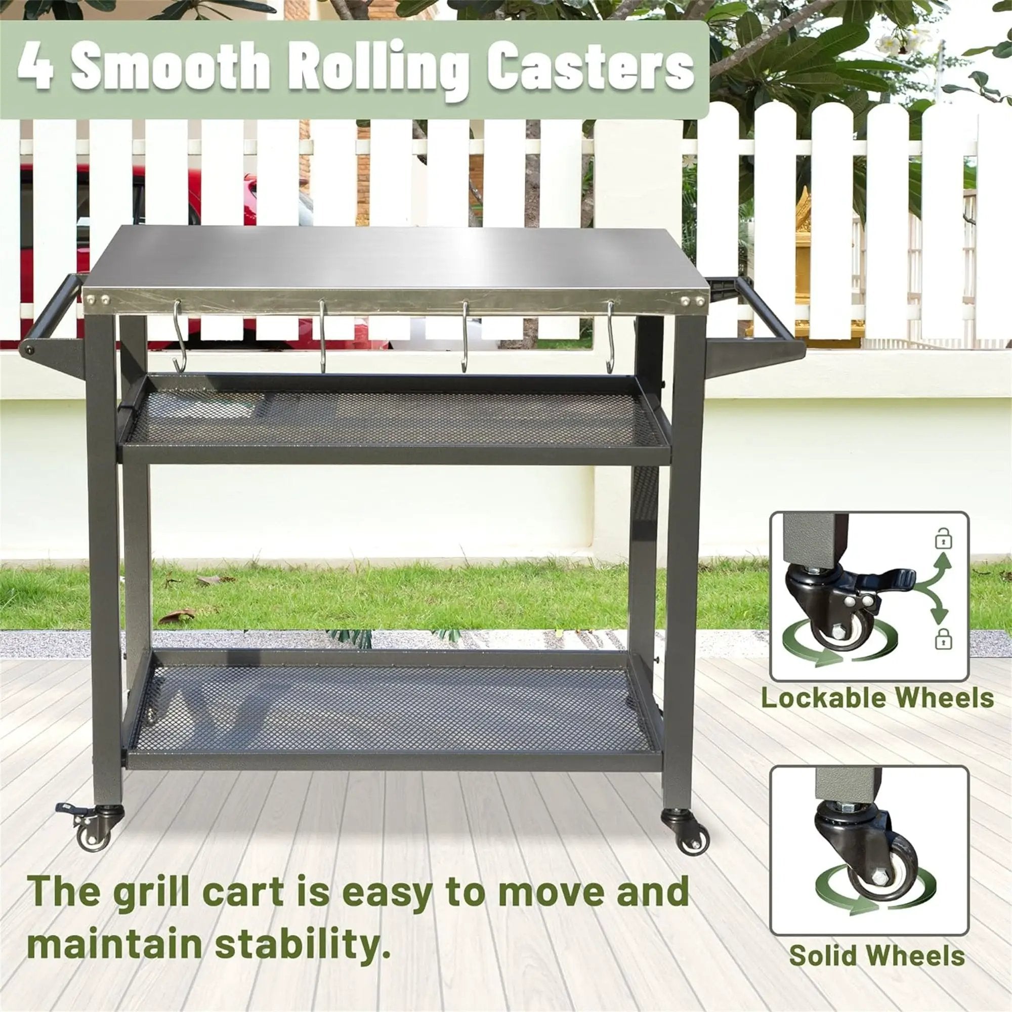 3-Shelf Outdoor Grill Table with Wheels by HouseOfZazla