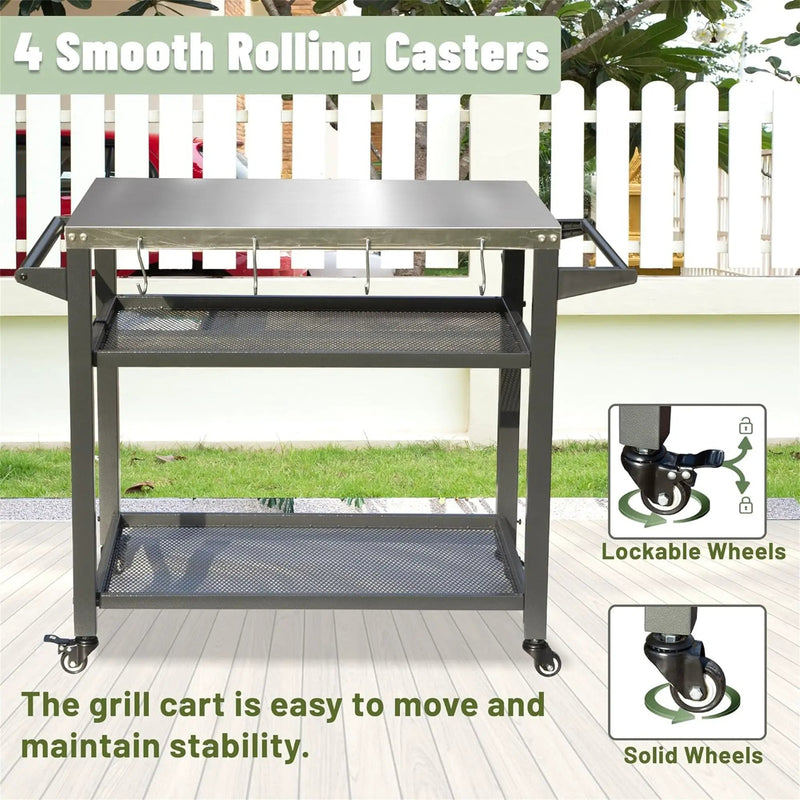 3-Shelf Outdoor Grill Table with Wheels by HouseOfZazla
