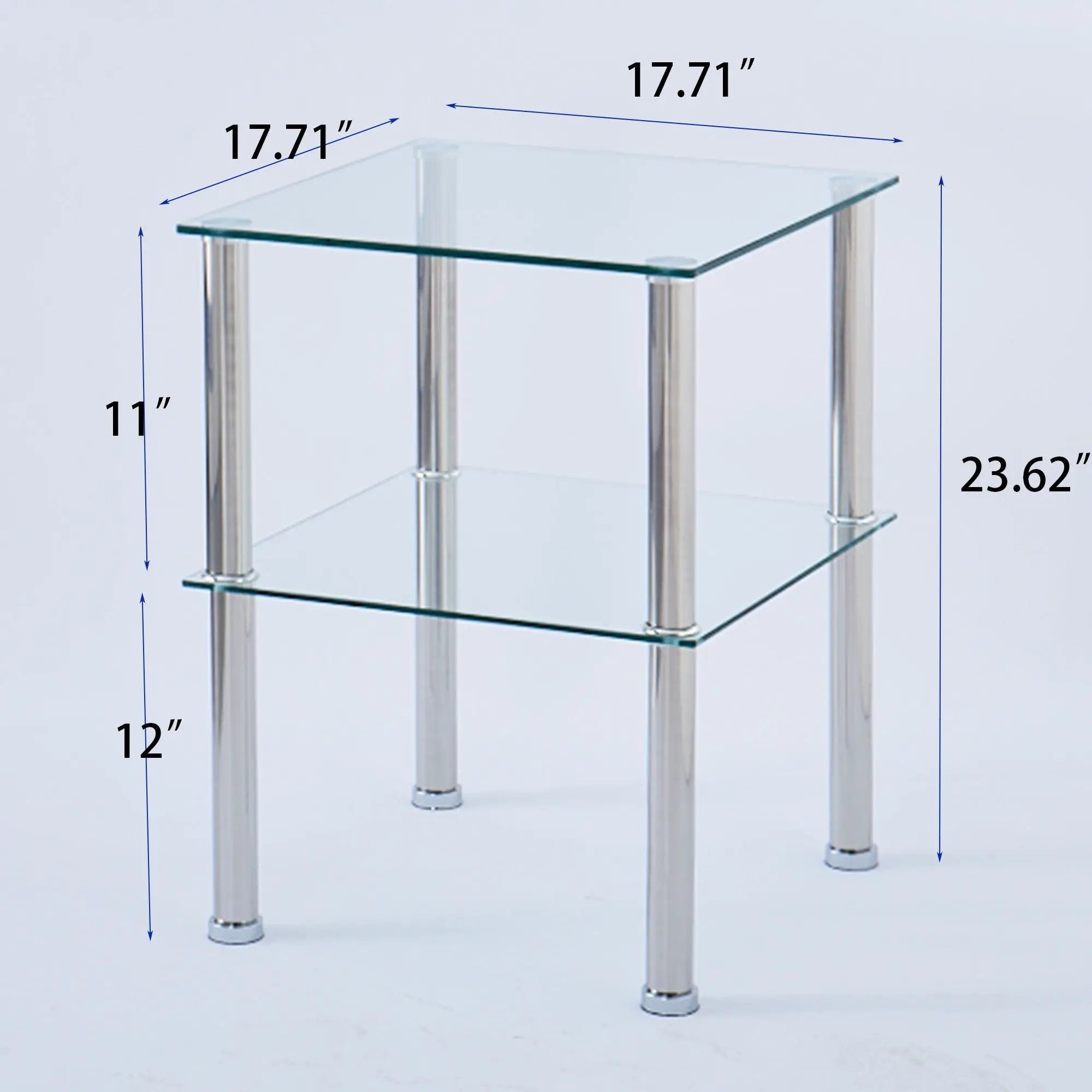 Modern 2 Piece Side Table With Storage Shelf, Tempered Glass, Space Saving Design - Clear by HouseOfZazla