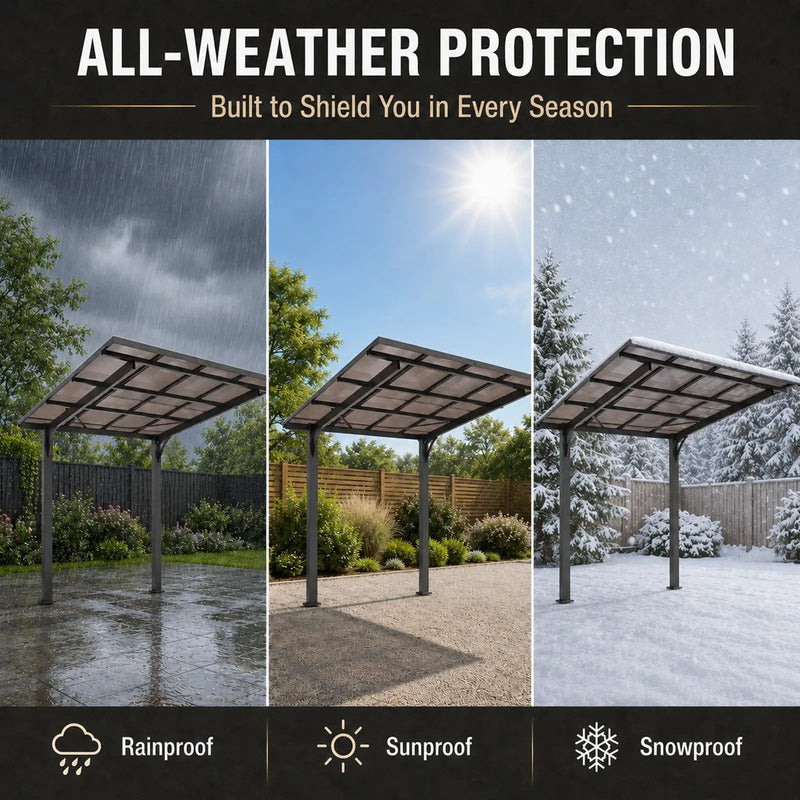 8x8FT Outdoor Carport with Galvanized Steel Frame and Sloped PC Roof by HouseOfZazla