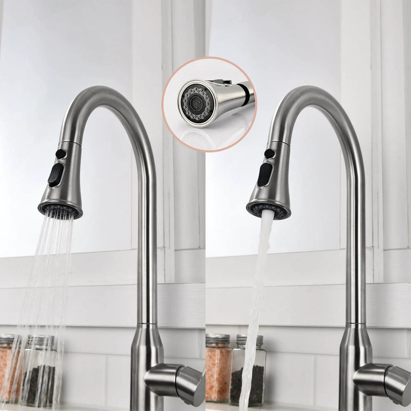 Stainless Steel High Arc Kitchen Faucet With Pull Down Sprayer - Brushed Nickel by HouseOfZazla