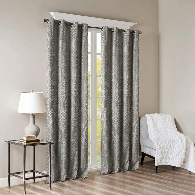 Knitted Jacquard Damask Total Blackout Grommet Curtain Panel by HouseOfZazla
