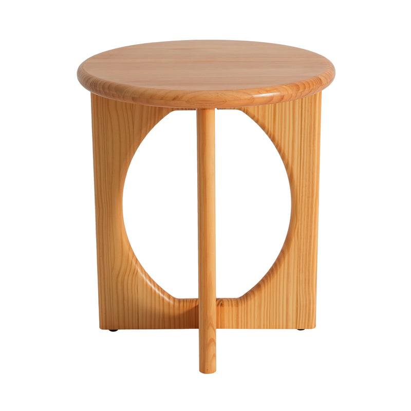Natural Pine Wood Round End Table with Geometric Legs - Natural, photo 7 of 10