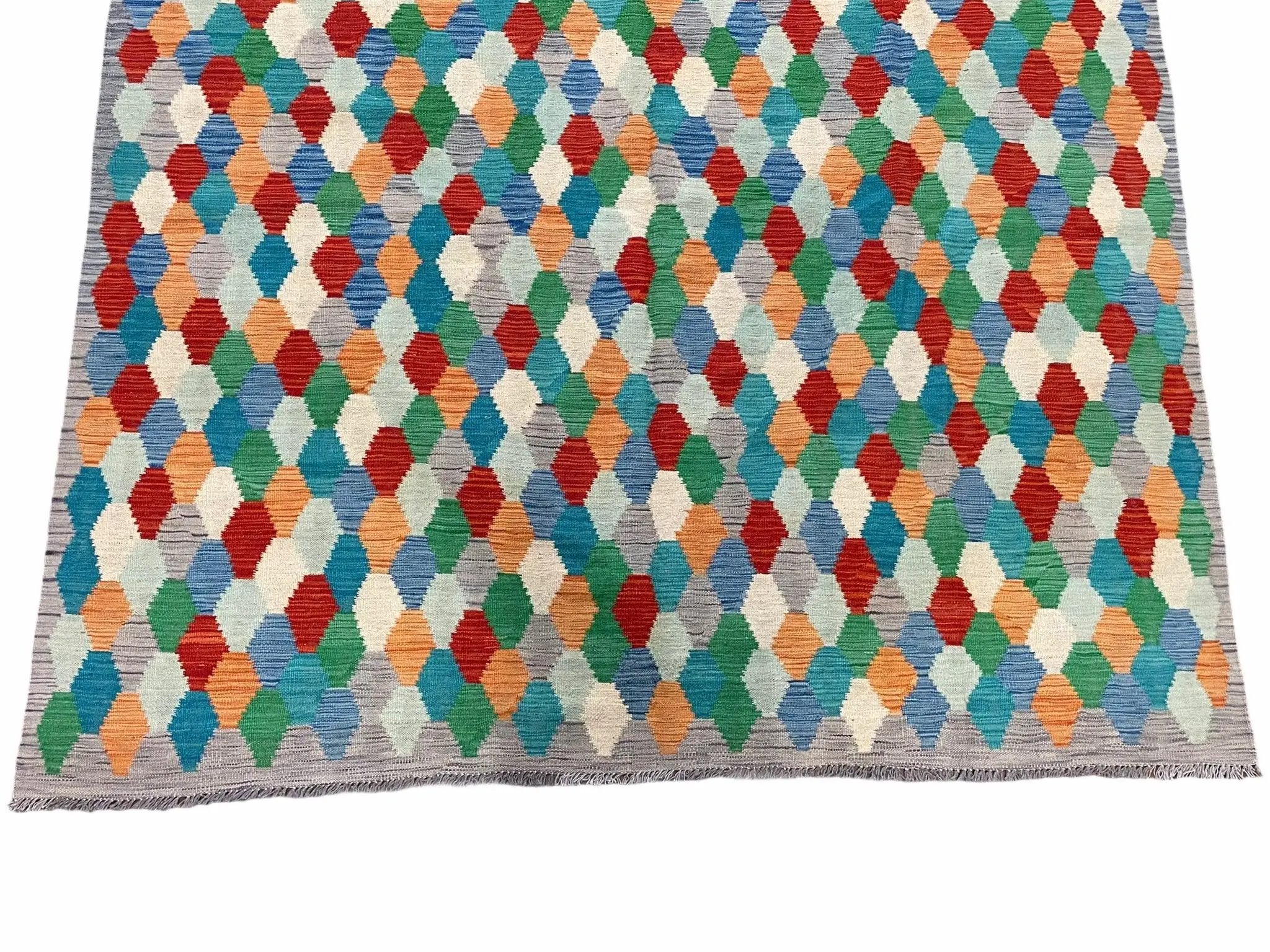 6.5 x 9.5 Colorful Chobi Kilim Rug 6 x 9 Multicolor Turkish Kilim Rug 7x10 Chobi Kilim Rug Playroom Rug Wool Kilim Rug 6x9 New Tribal Kilim by Jewel Rugs