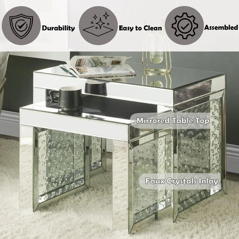 Nysa - 16" Accent Table - Mirrored & Faux Crystals Inlay by Unique Piece Furniture