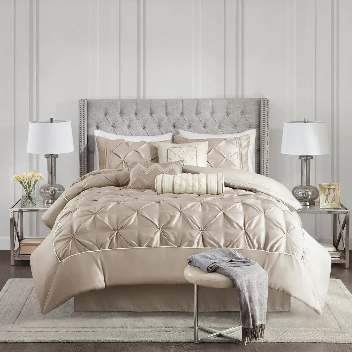 7 Piece Tufted Comforter Set Taupe King by HouseOfZazla