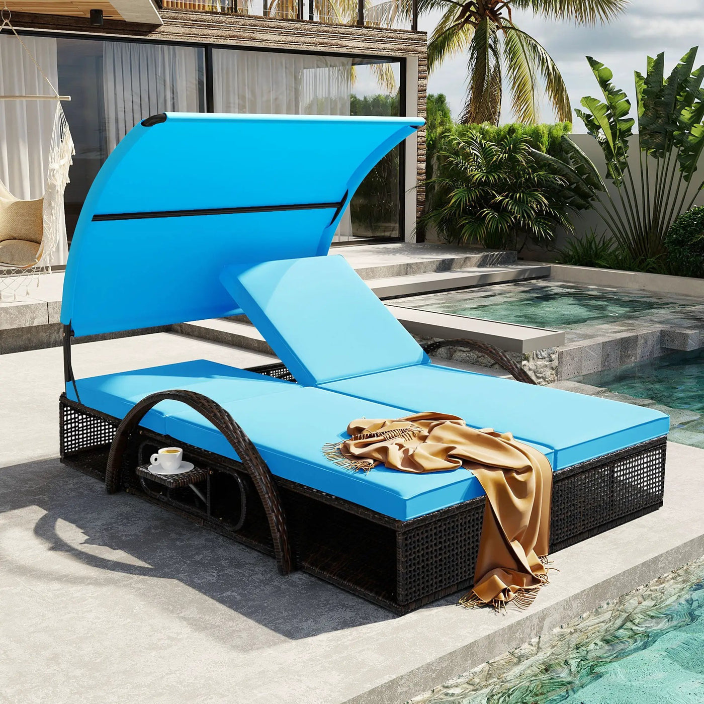 U_STYLE Outdoor Steel Frame Sun Lounger with Adjustable Backrest by HouseOfZazla