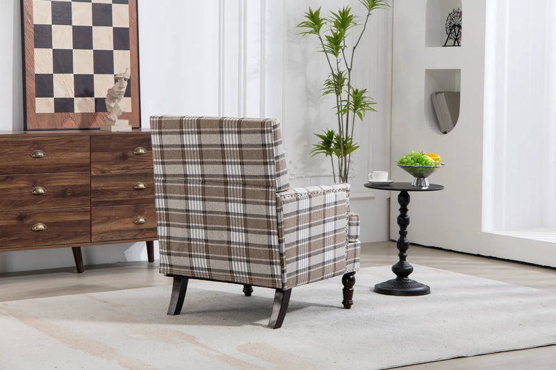 Upholstered Accent Chair with Brown Linen Fabric and Nailhead Trim by HouseOfZazla