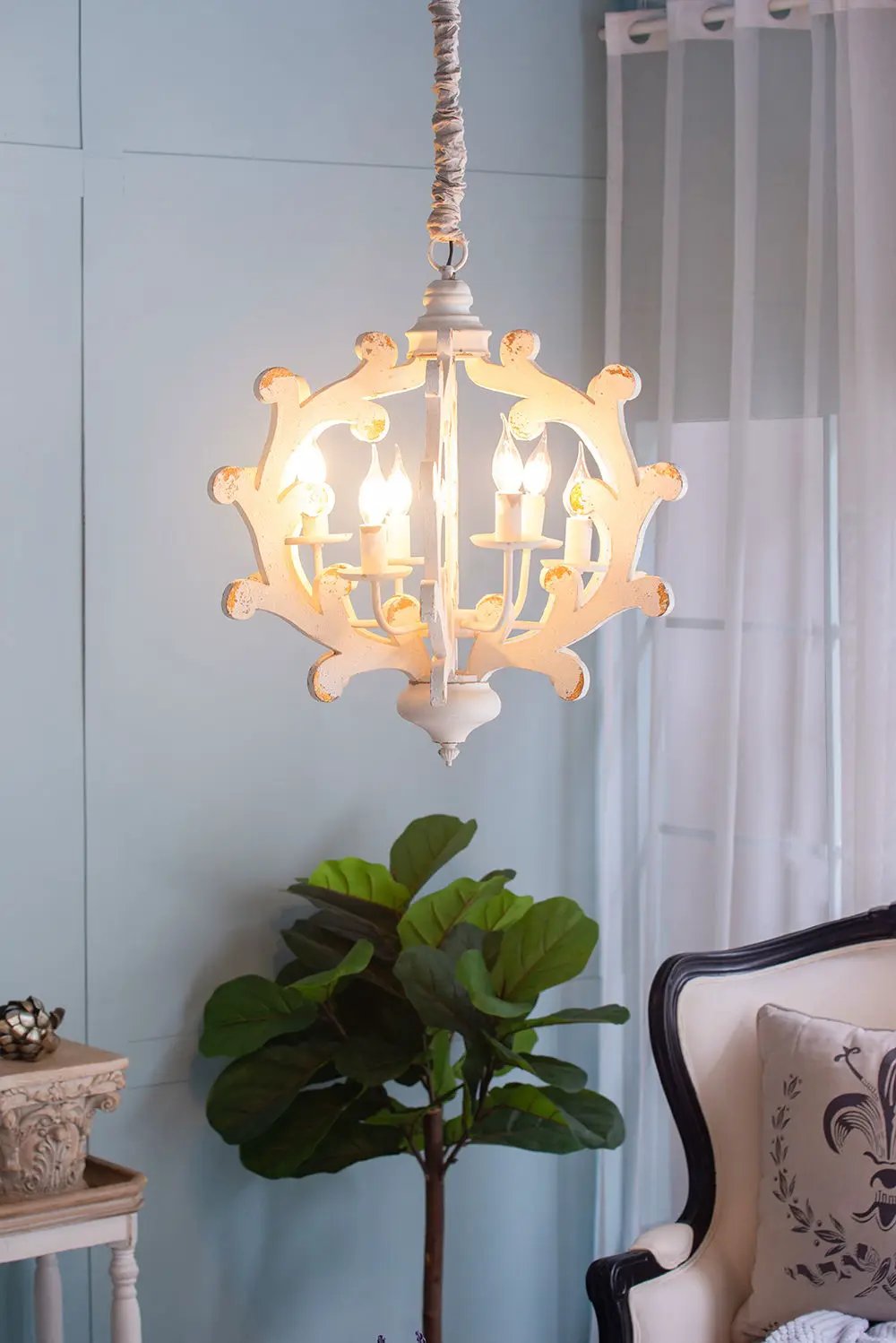 6 Light Chandelier, Hanging Light Fixture With Adjustable Chain For Kitchen, Bulb Not Included - White by Unique Piece Furniture