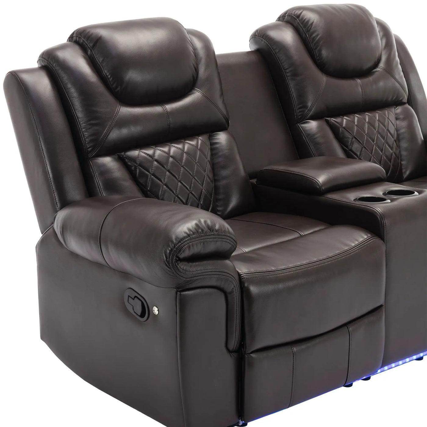 Home Theater Seating Manual Recliner Loveseat With Hide-Away Storage, Cup Holders And Led Light Strip For Living Room by HouseOfZazla