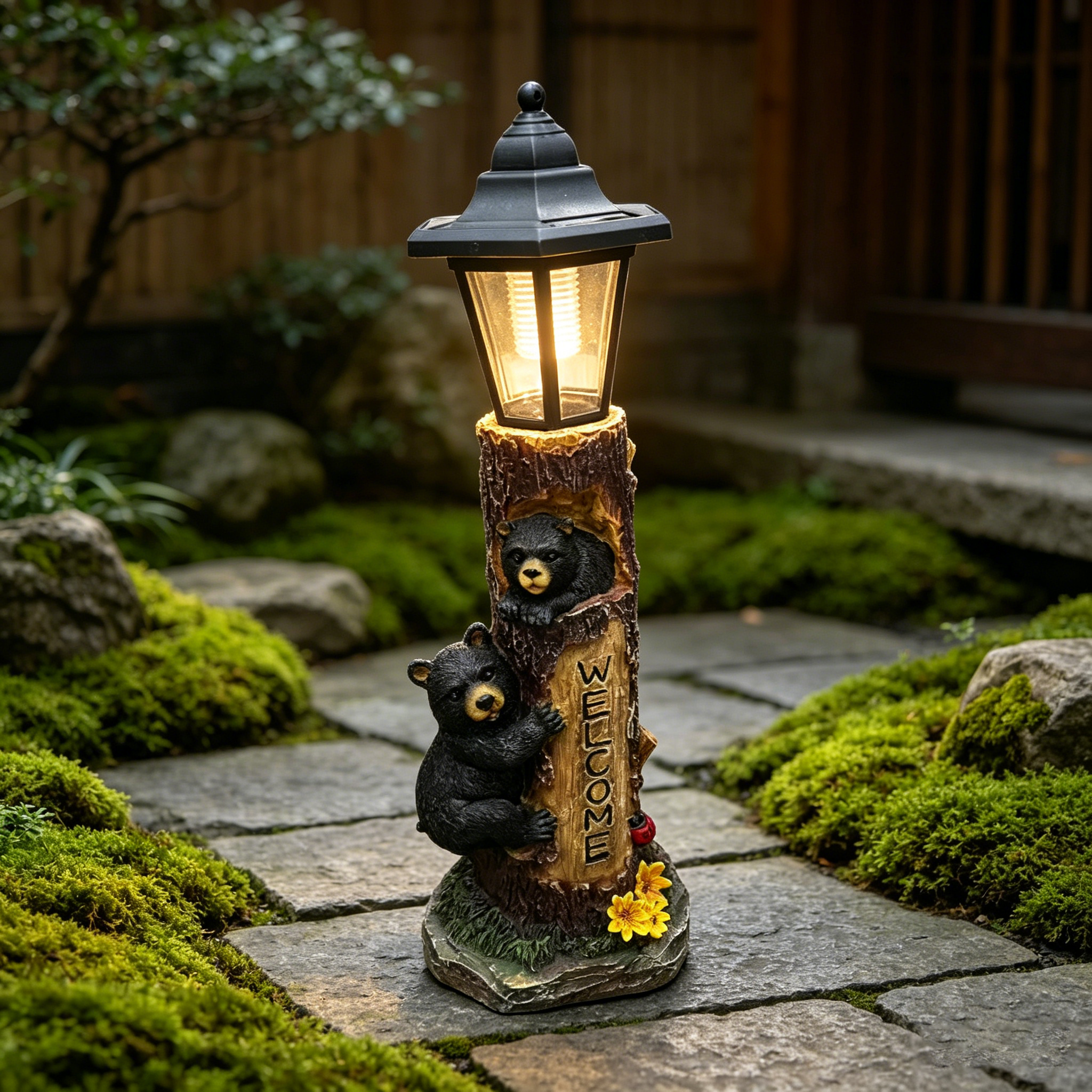 Solar-Powered Bear Welcome Statue by HouseOfZazla