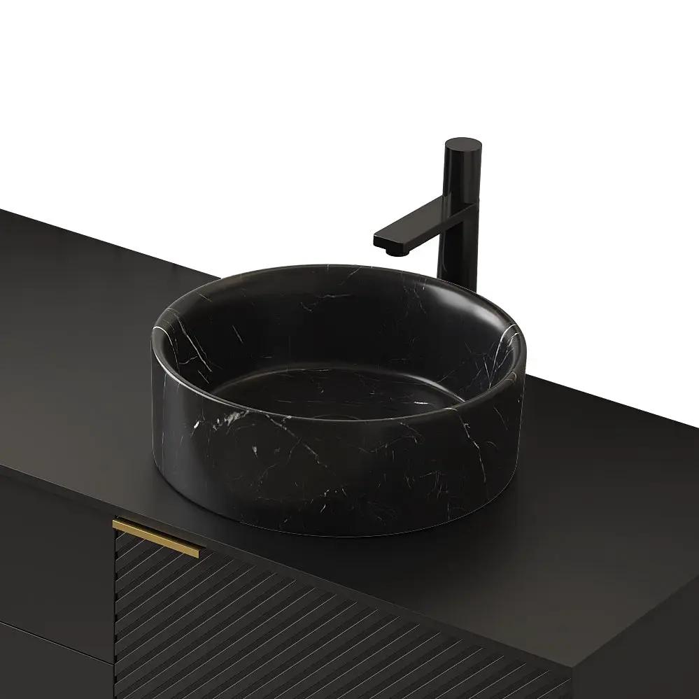 14" Bathroom Round Ceramic Sink with Stone Pattern by HouseOfZazla