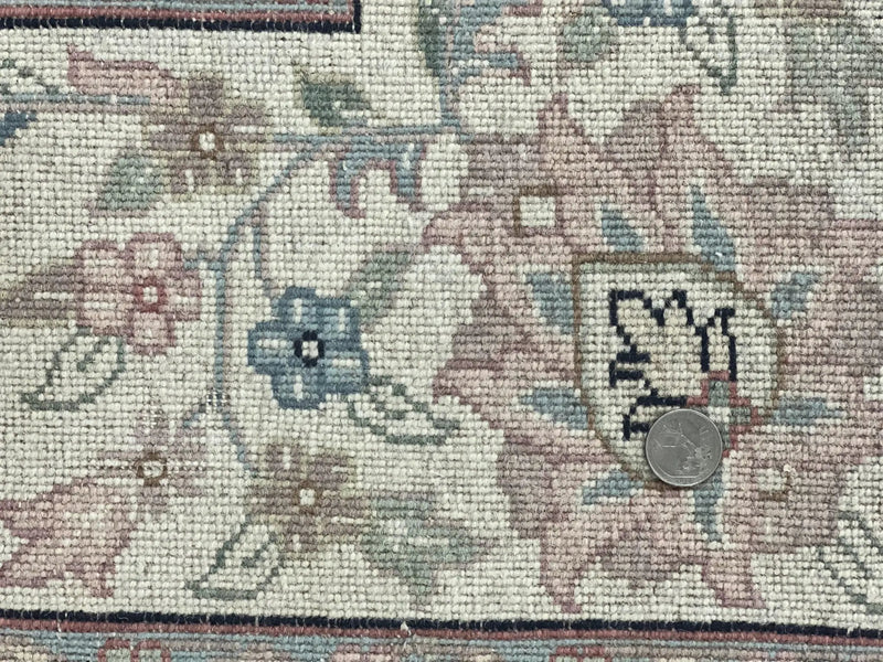 Indo Persian Rug 9x12, Navy Blue and Ivory/Cream, Floral Allover, Wool Vintage Handmade Carpet by Jewel Rugs