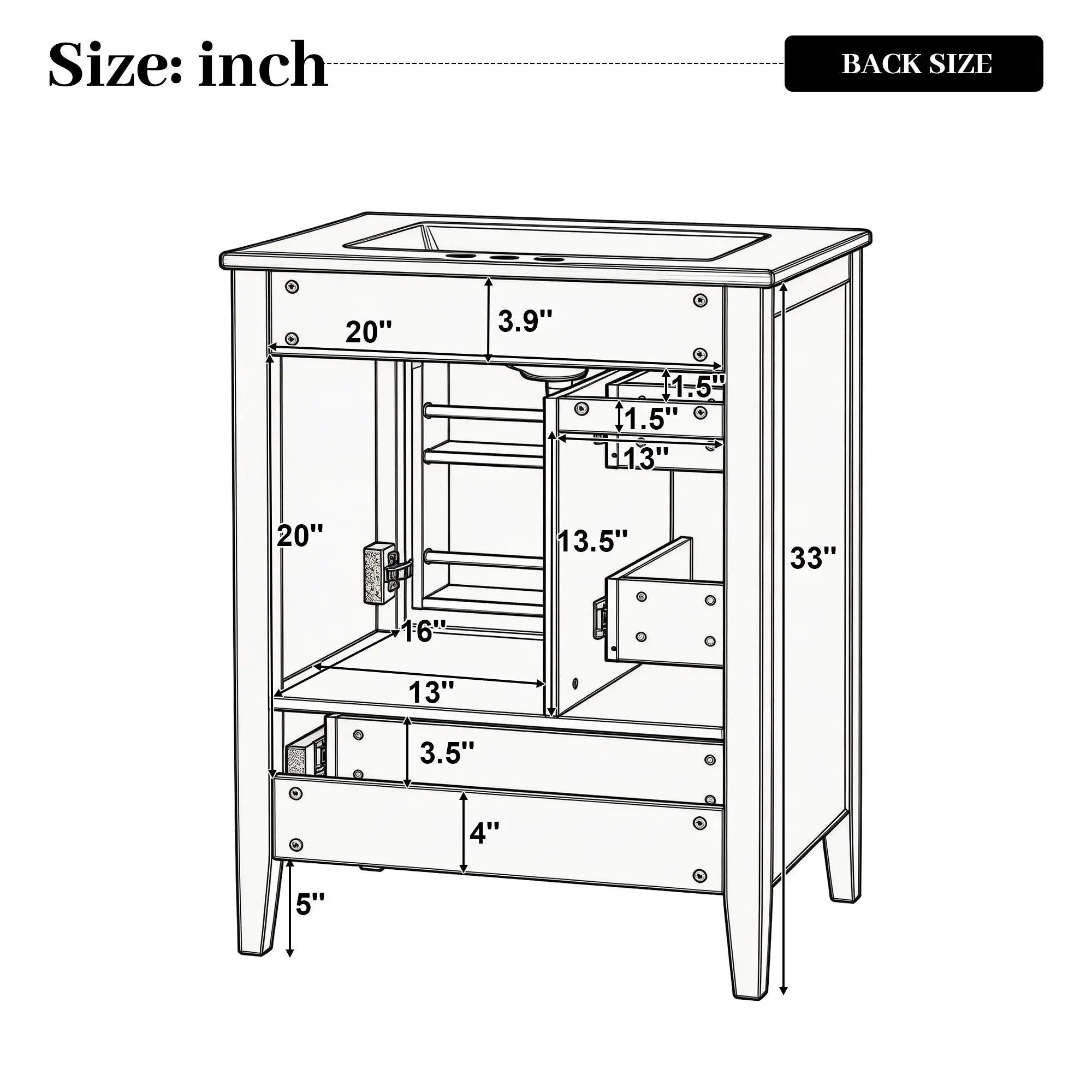 Modern Bathroom Vanity With Sink, Soft Close Drawers & Door, Storage Rack by HouseOfZazla