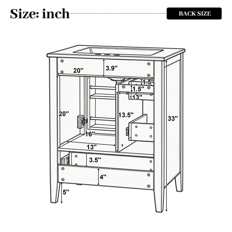 Modern Bathroom Vanity With Sink, Soft Close Drawers & Door, Storage Rack by HouseOfZazla