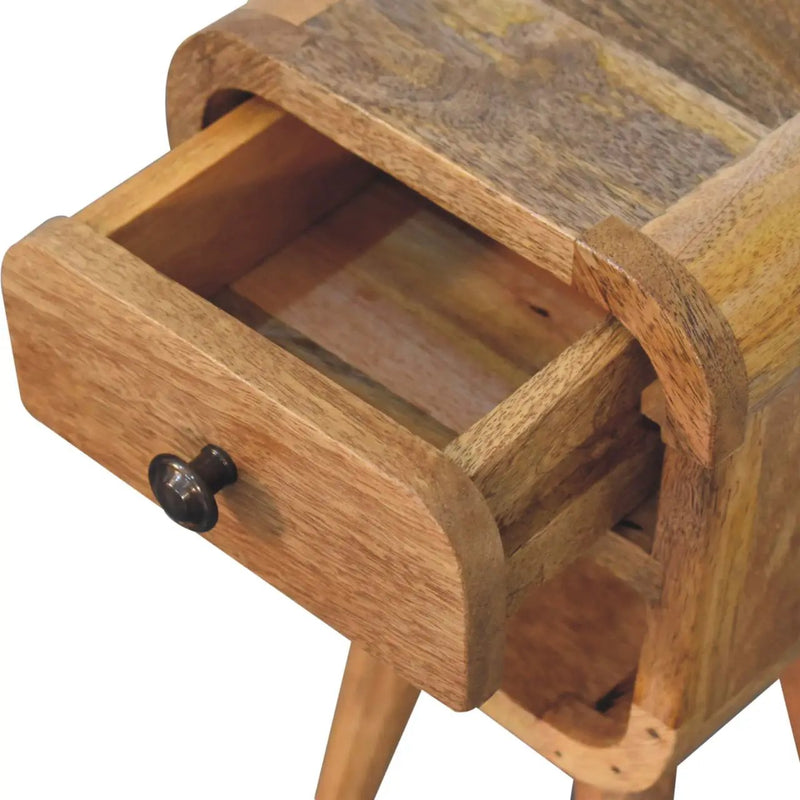 Solid Wood Extra Mini Oak-ish Curve Lower Bedside Table by HouseOfZazla