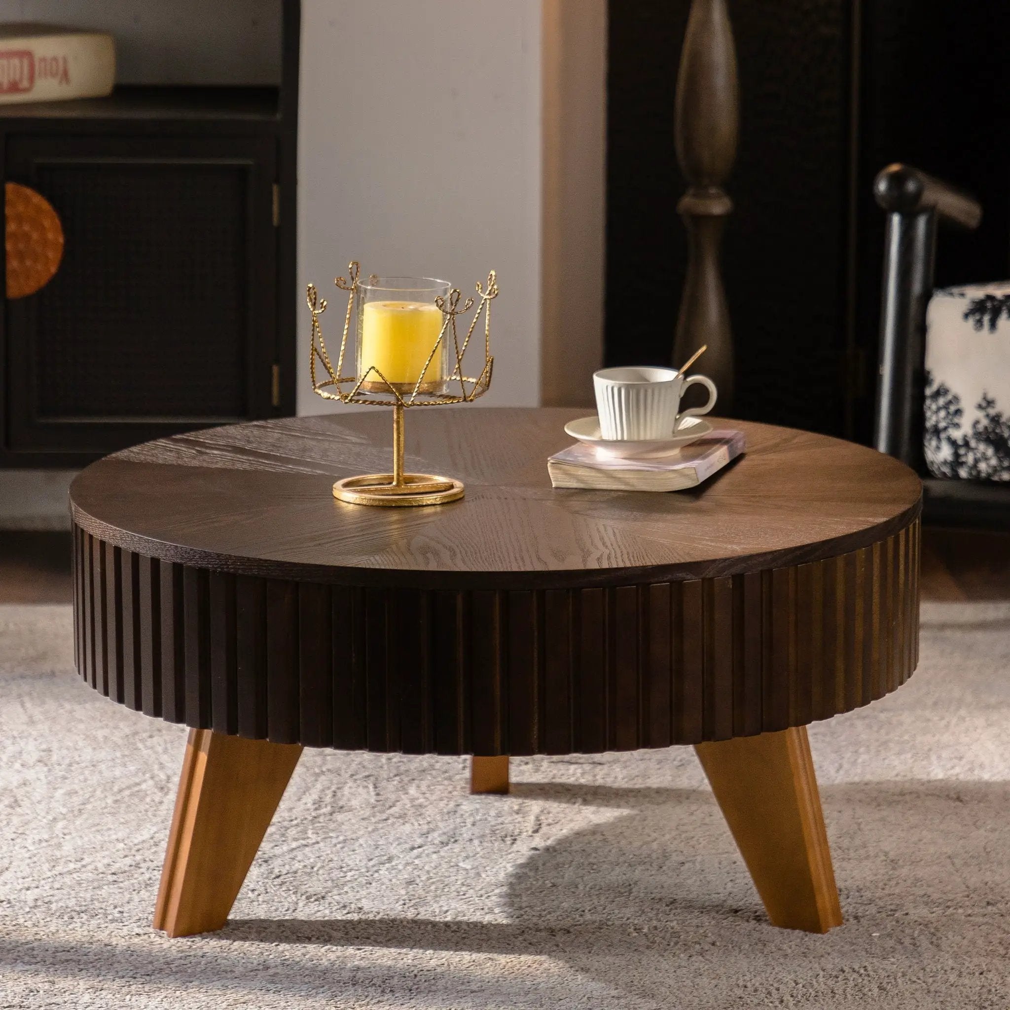 Round Retro Coffee With Solid Wood Legs by Unique Piece Furniture