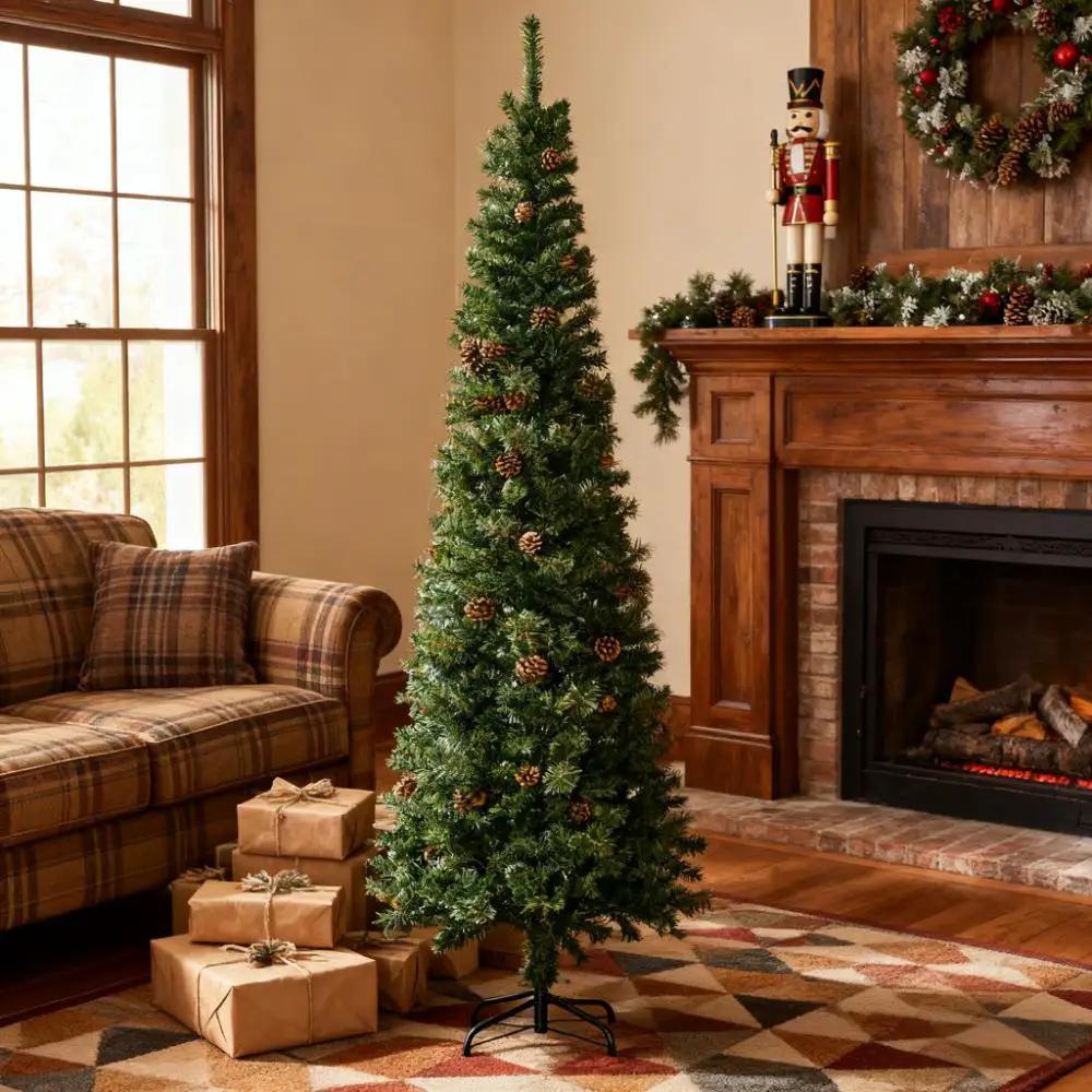 Slim Pine Needles Xmas Tree - 7.5 Foot Pencil Christmas Tree by HouseOfZazla