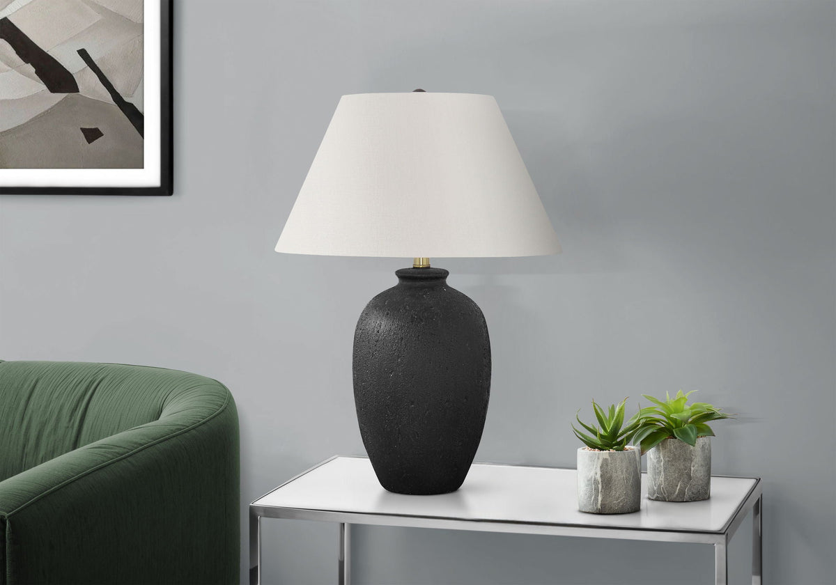 Modern Black Ceramic Table Lamp with Ivory Linen Shade, photo 2 of 4