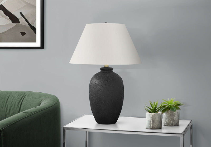 Modern Black Ceramic Table Lamp with Ivory Linen Shade, photo 2 of 4