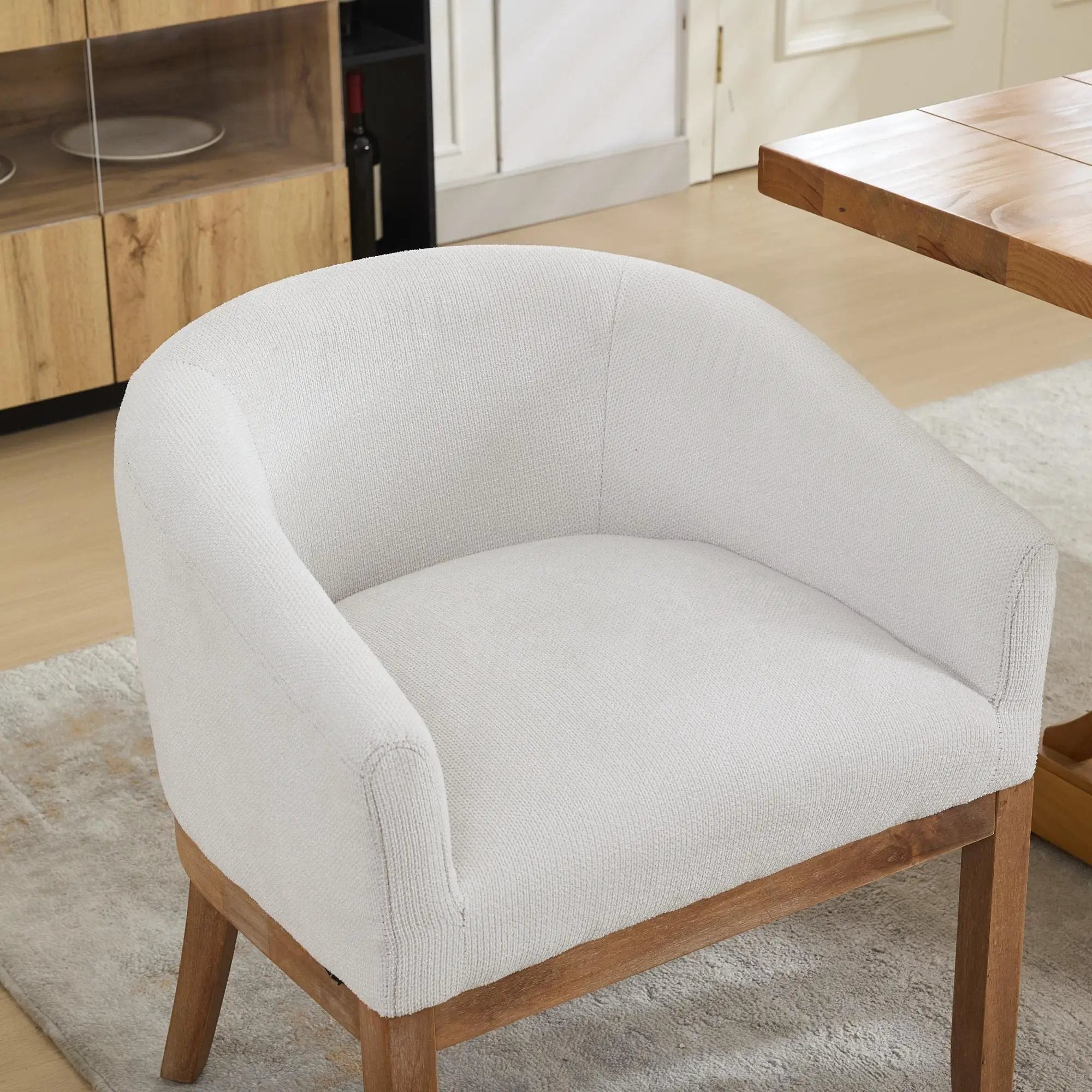 Mid Century Modern Upholstered Barrel Dining Chair with Arms by HouseOfZazla