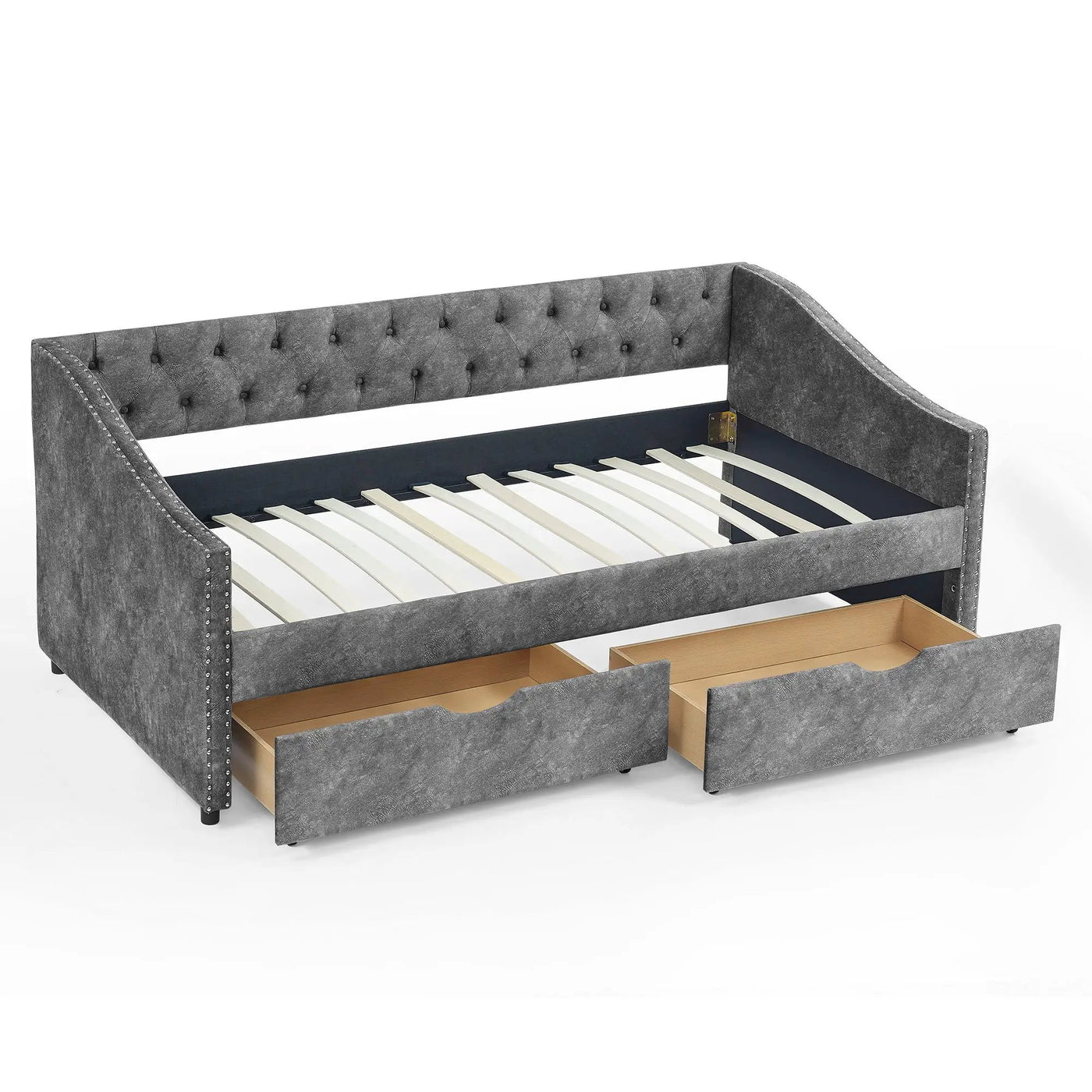 Upholstered Tufted Daybed With 2 Drawers, Waved Arms by HouseOfZazla