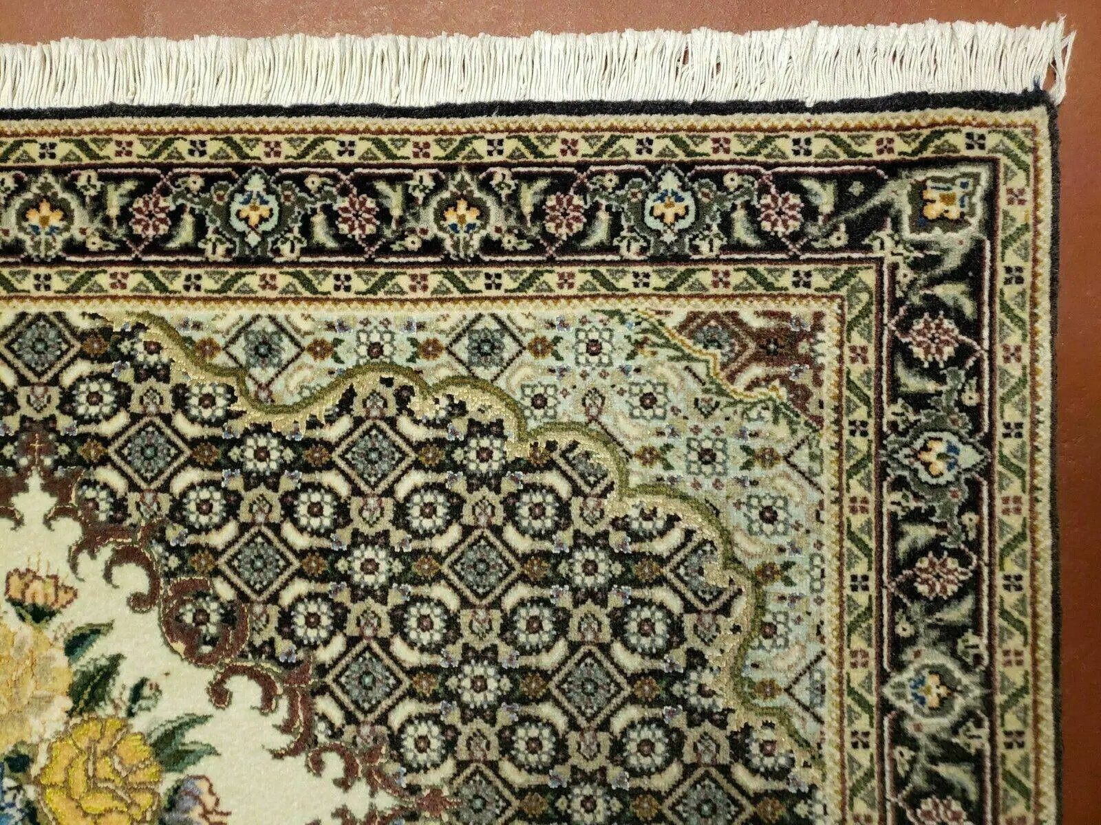 Small Persian Rug 2.4 x 3, Birds and Flowers, Finely Hand Knotted by Jewel Rugs
