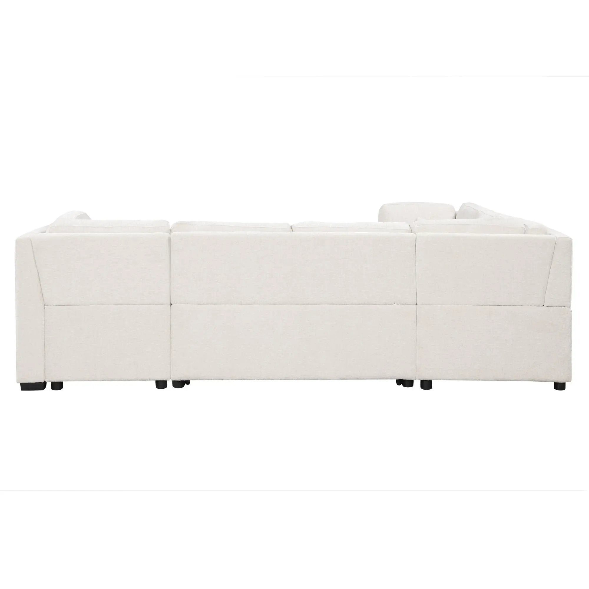 U-Shaped Sectional Sofa Pull Out Sofa Bed With Two USB Ports, Two Power Sockets, Three Back Pillows And A Storage Chaise For Living Room by HouseOfZazla