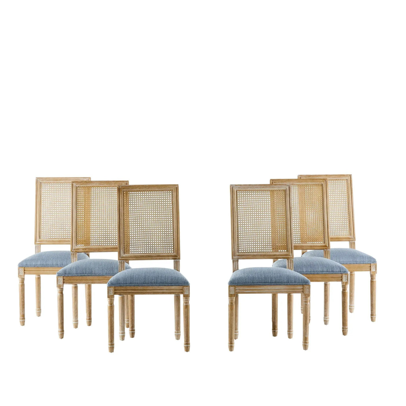 French Country Dining Chair With Rectangular Cane Backrest And Smooth Upholstered Seating by HouseOfZazla