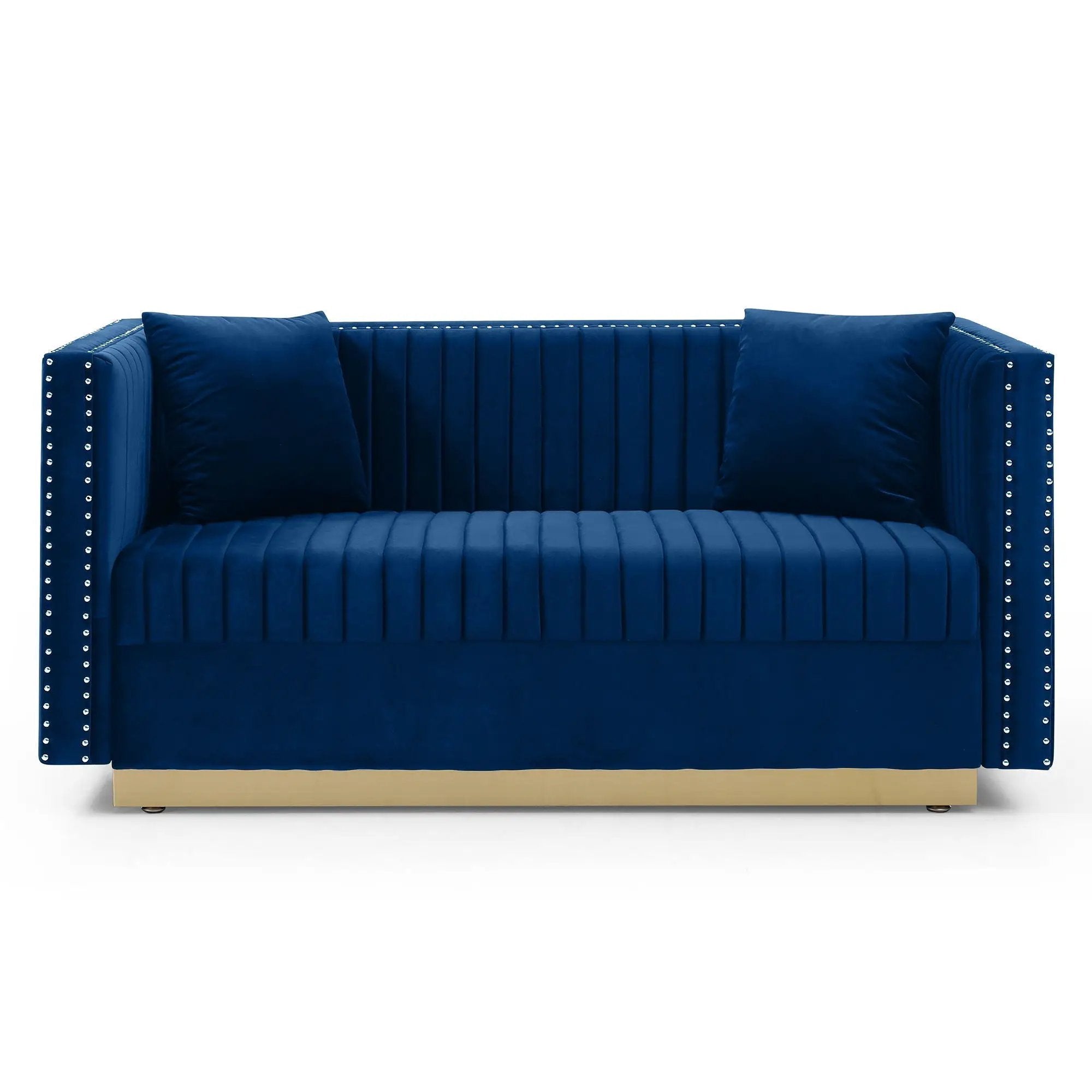 Contemporary Vertical Channel Tufted Sofa Loveseat Modern Upholstered Couch For Living Room With 2 Pillows by HouseOfZazla