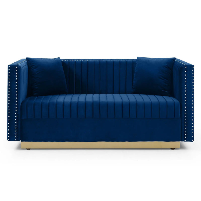 Contemporary Vertical Channel Tufted Sofa Loveseat Modern Upholstered Couch For Living Room With 2 Pillows by HouseOfZazla