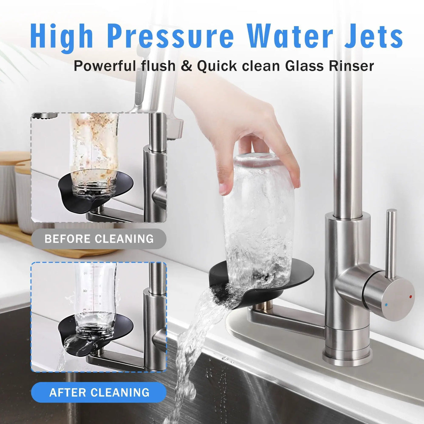 3 In 1 Kitchen Faucet With Press Type Glass Rinser, High Arc Pull Down Sprayer by HouseOfZazla