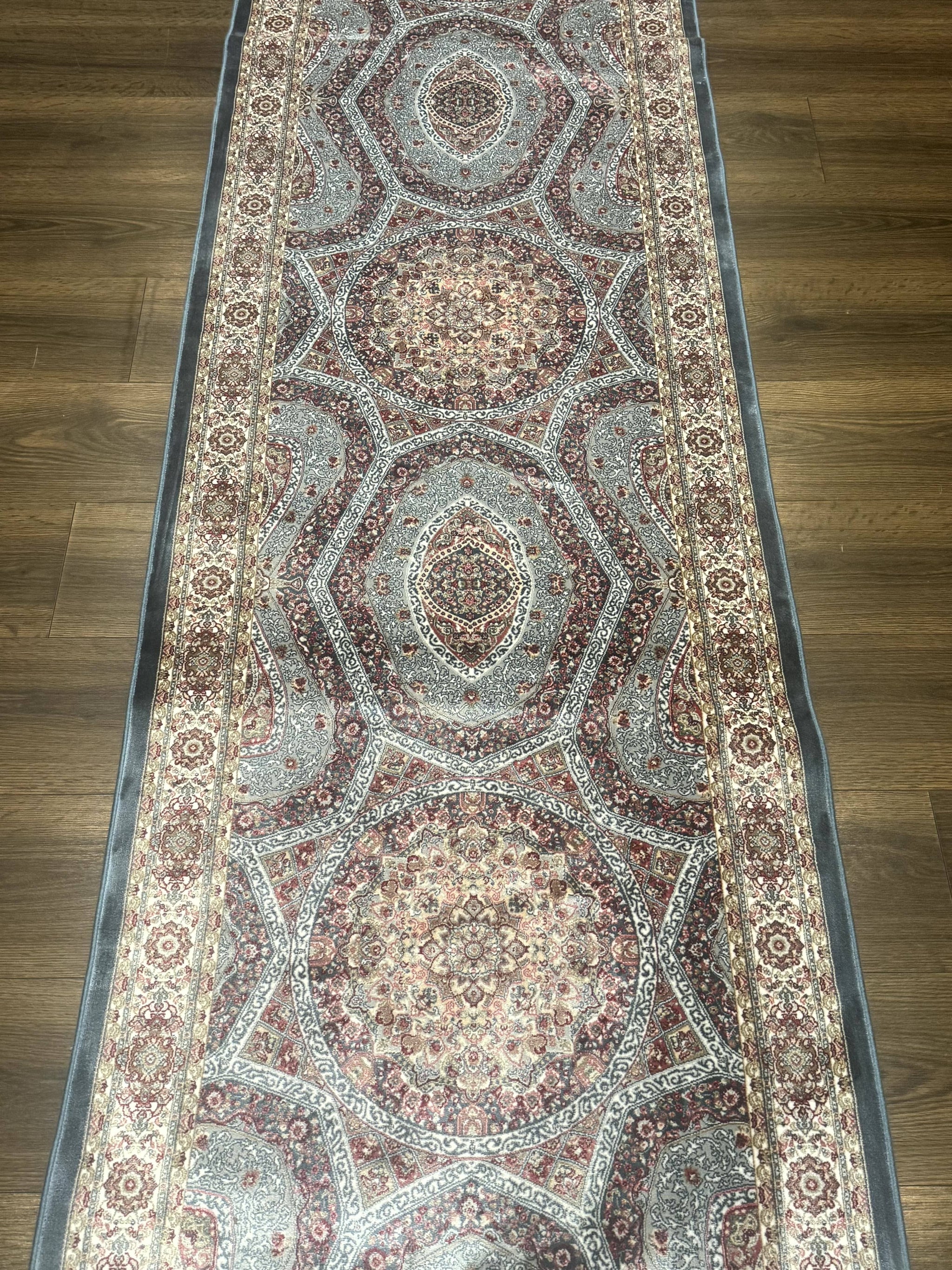 Turkish Silk Runner Rug 2.6 x 13, Blue Runner Rug, Dome Design, Bamboo Silk, New by Jewel Rugs