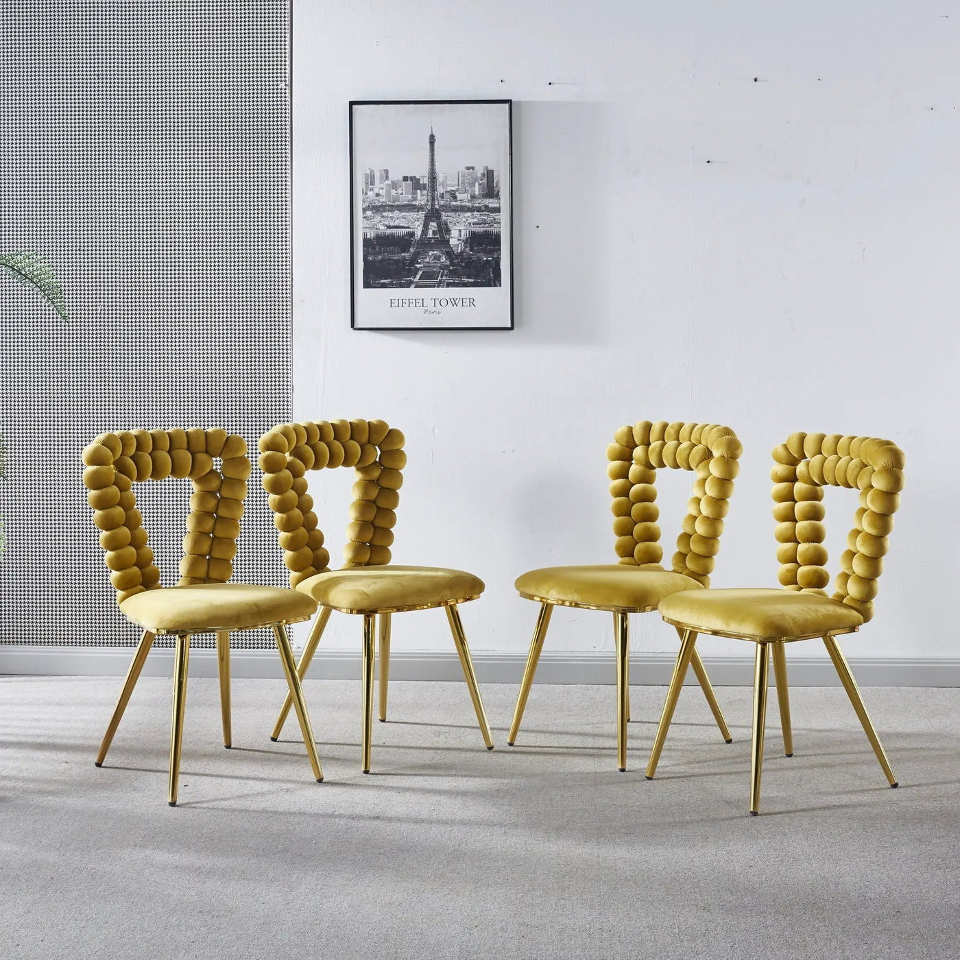 Modern Chair With Iron Tube Legs, Soft Cushions And Comfortable Backrest, Suitable For Dining Room, Living Room, Cafe, Hairball Back by HouseOfZazla