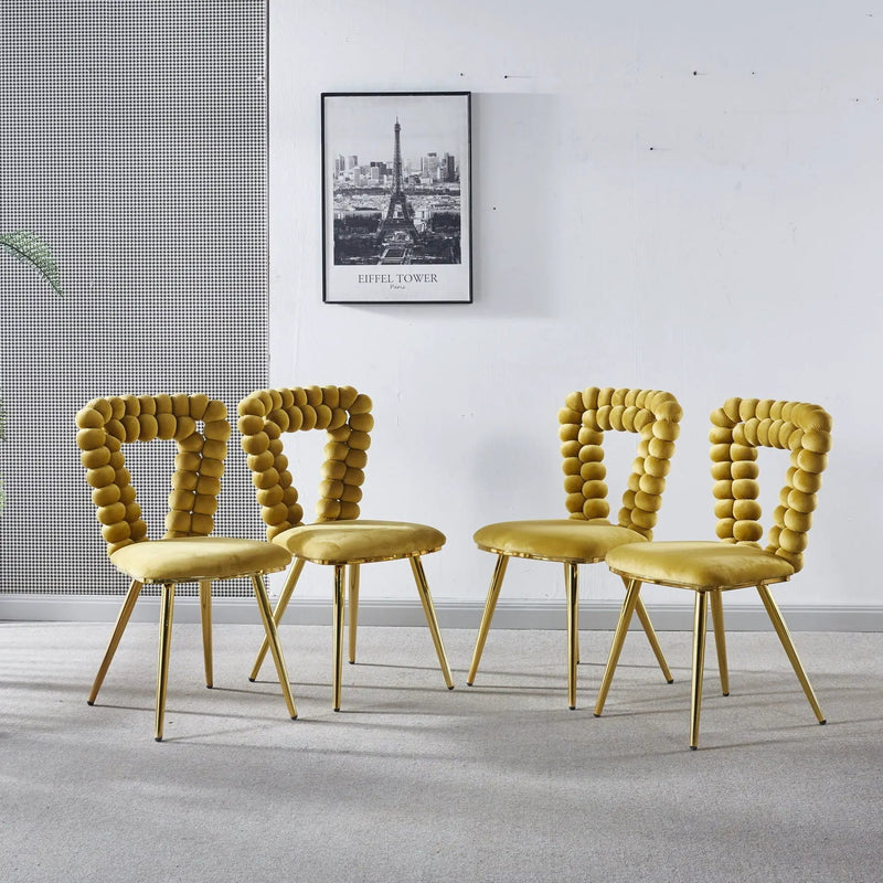 Modern Chair With Iron Tube Legs, Soft Cushions And Comfortable Backrest, Suitable For Dining Room, Living Room, Cafe, Hairball Back by Unique Piece Furniture