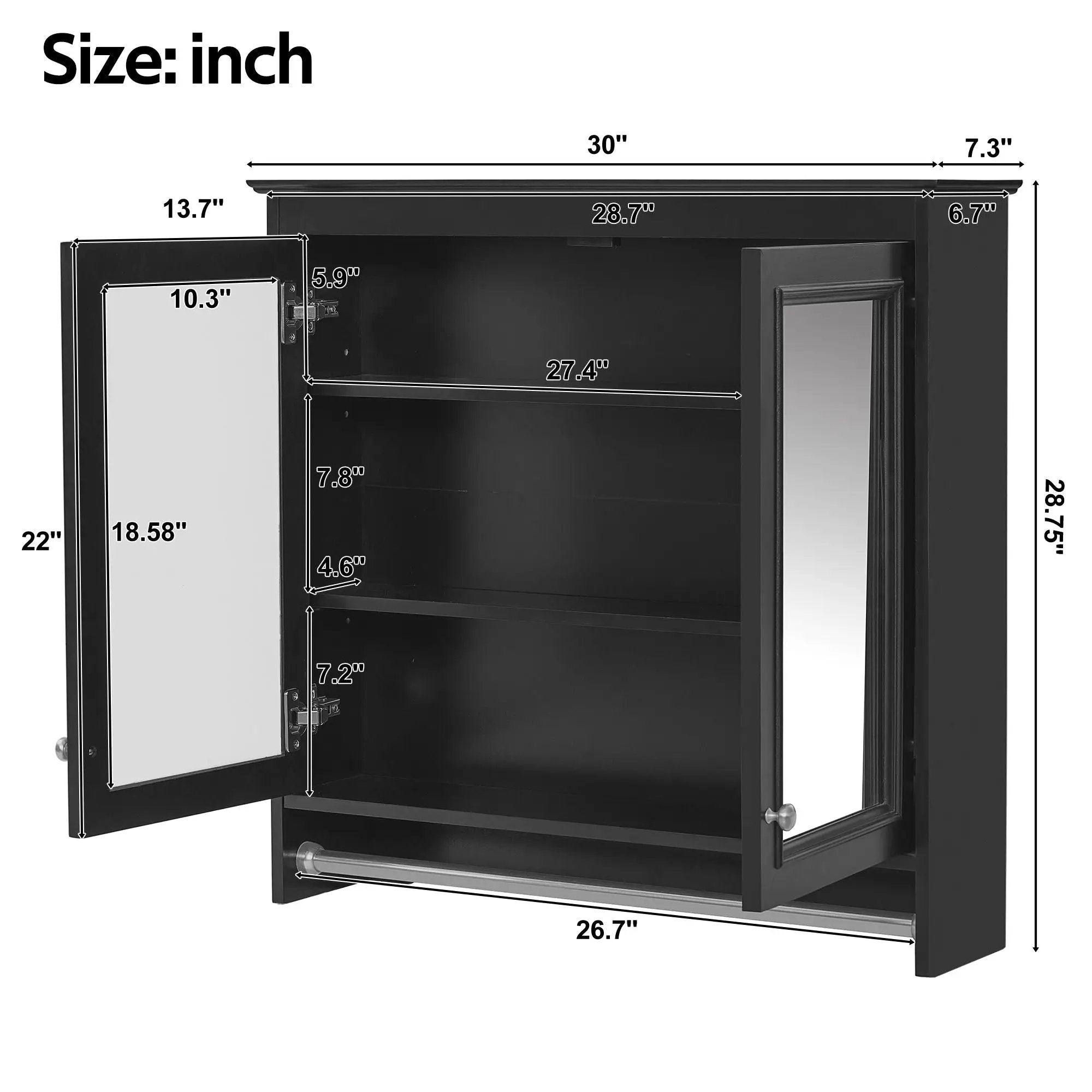 Modern Wall-Mounted Mirror Cabinet With Adjustable Shelves, Soft-Close Doors, High-Definition Mirror by Unique Piece Furniture