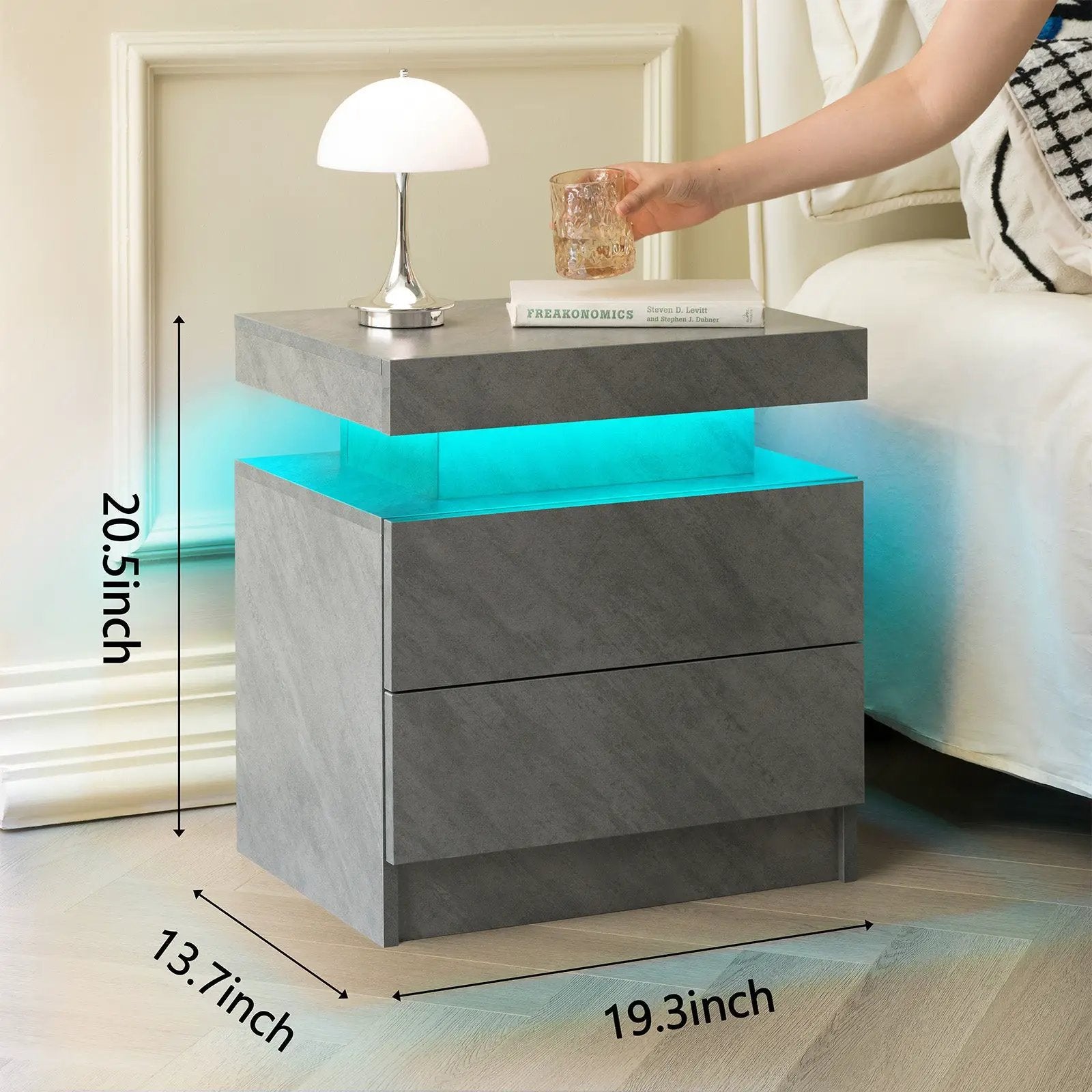 Modern LED Nightstand with 2 Drawers in Deep Gray by HouseOfZazla