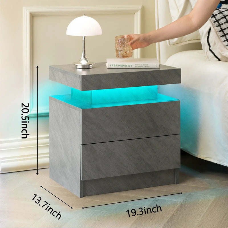 Modern LED Nightstand with 2 Drawers in Deep Gray by HouseOfZazla